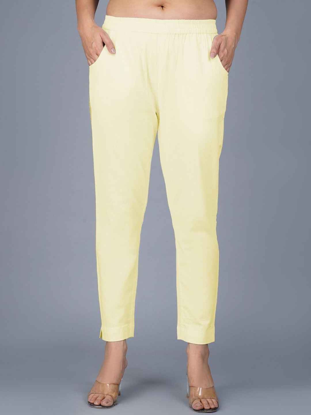 

GiftyBasket Women Cotton Regular Fit Mid-Rise Cigarette Trousers, Cream