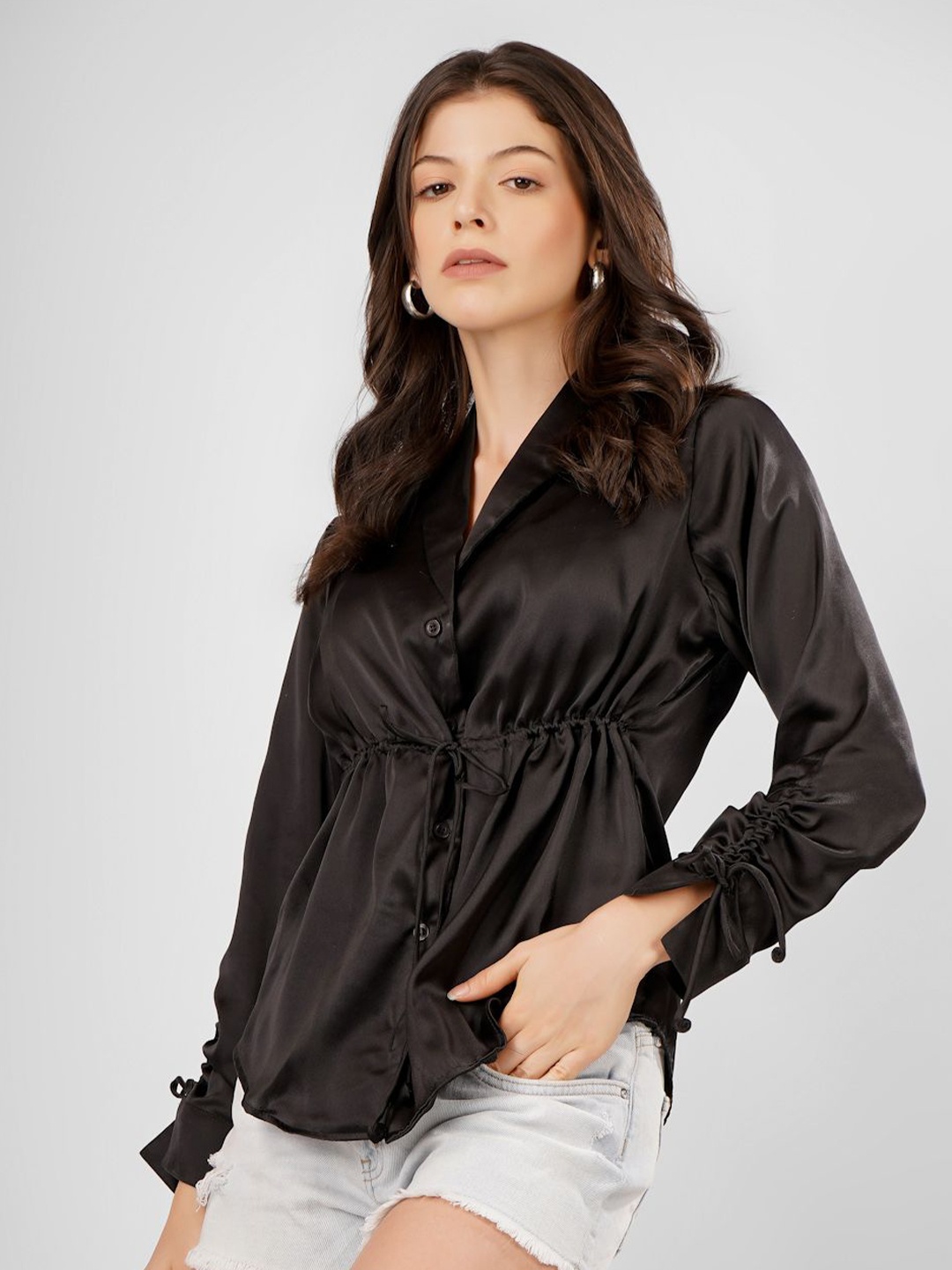

Sukshat Satin Cinched Waist Top, Black