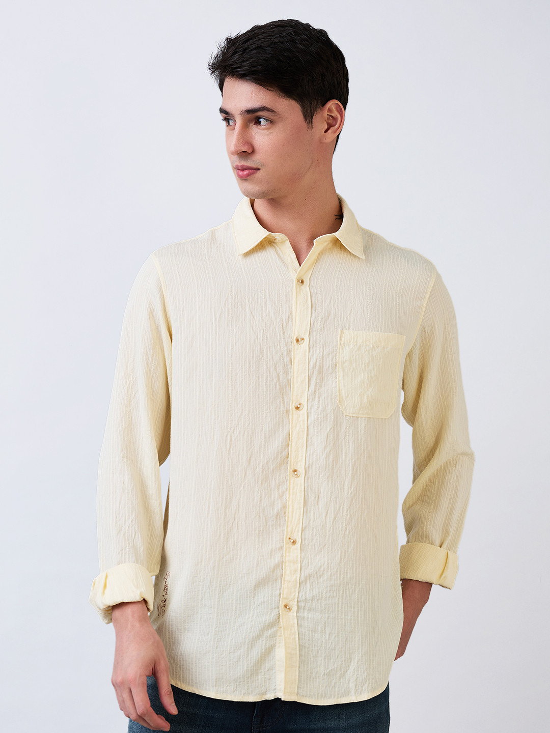 

SPYKAR Men Spread Collar Textured Casual Shirt, Yellow