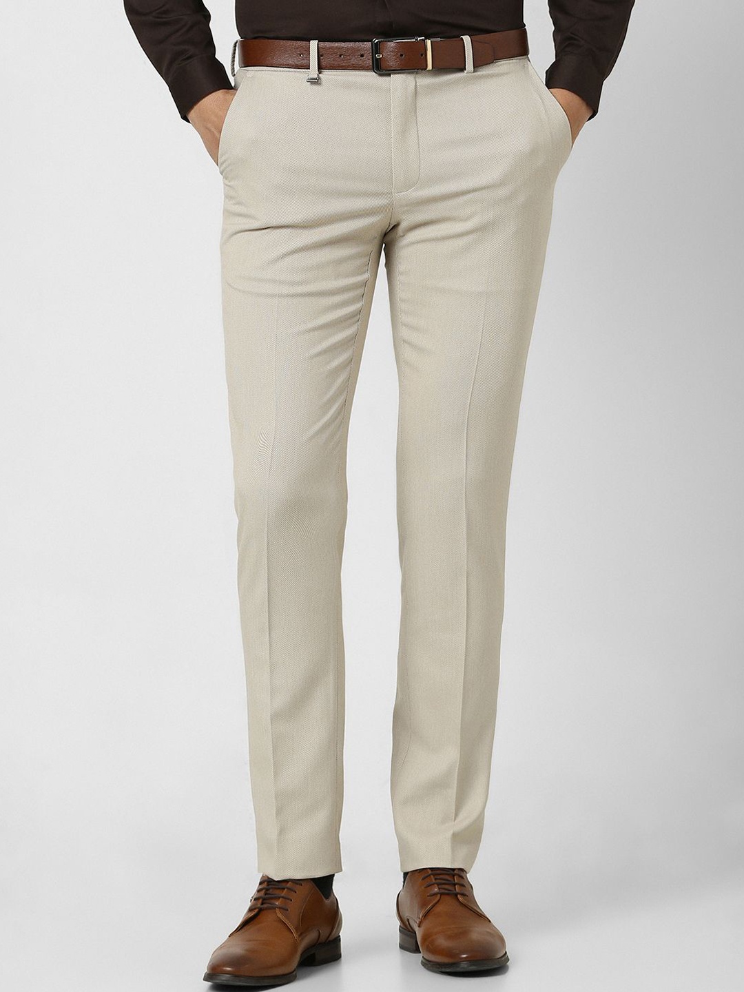 

Van Heusen Men Textured Slim Fit Formal Trousers, Cream