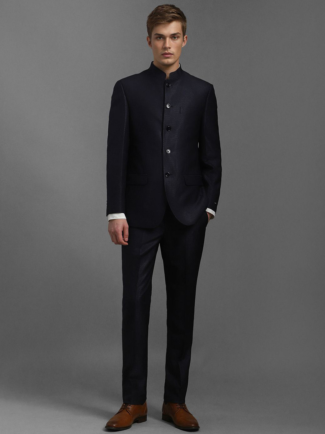 

Louis Philippe Men Printed Single-Breasted Two-Piece Formal Suit, Black