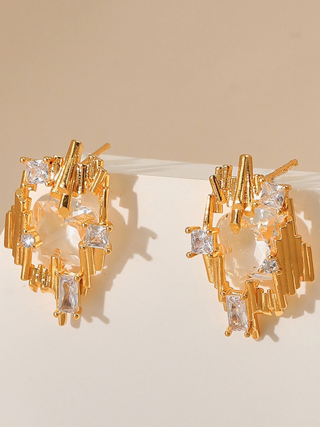 

Just Lil Things Artificial Stones Studded Contemporary Shaped Studs, Gold