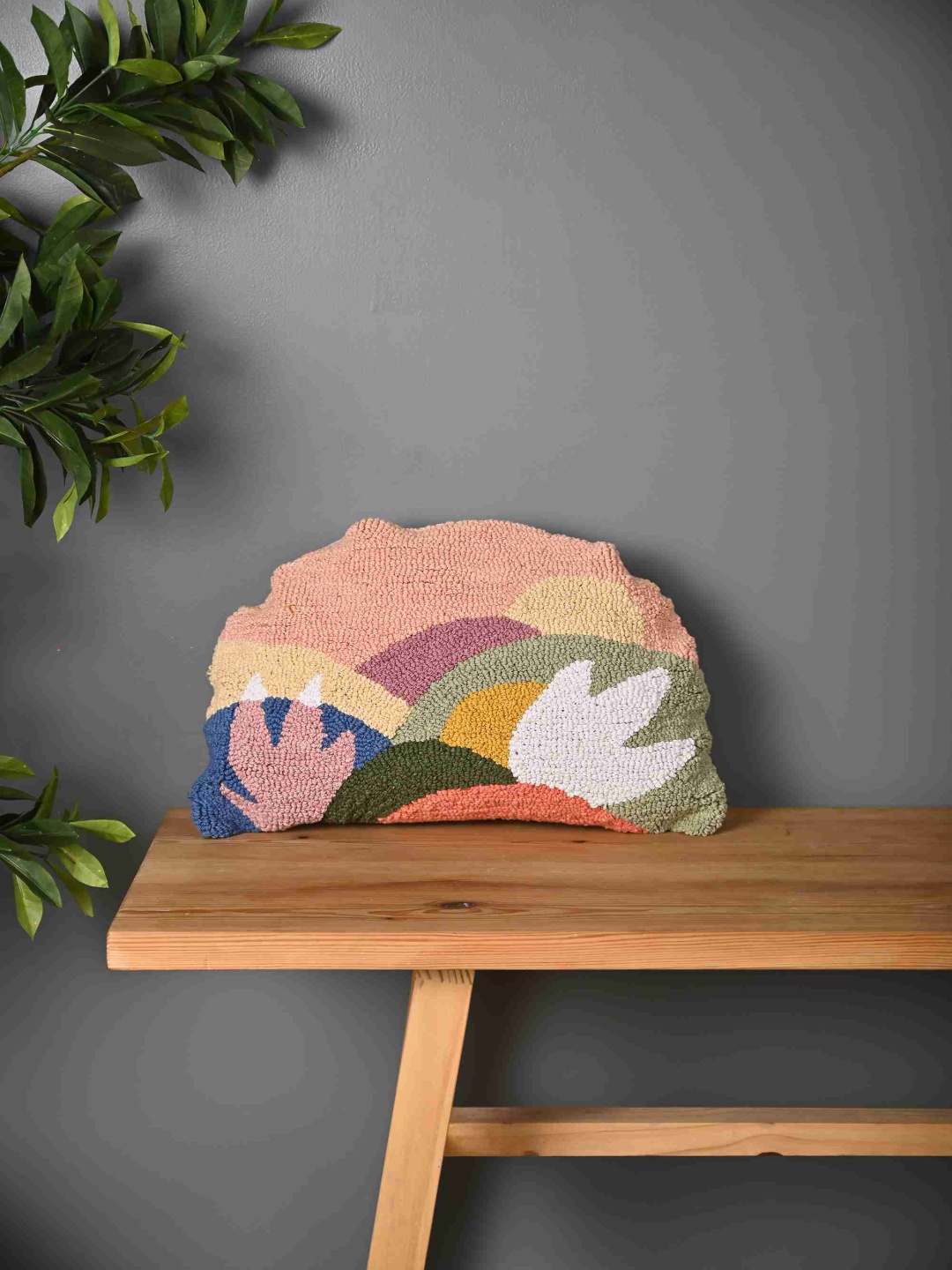 

SANSKRUTIHOMES Peach-Coloured & White Embroidered Cotton Round Cushion Cover