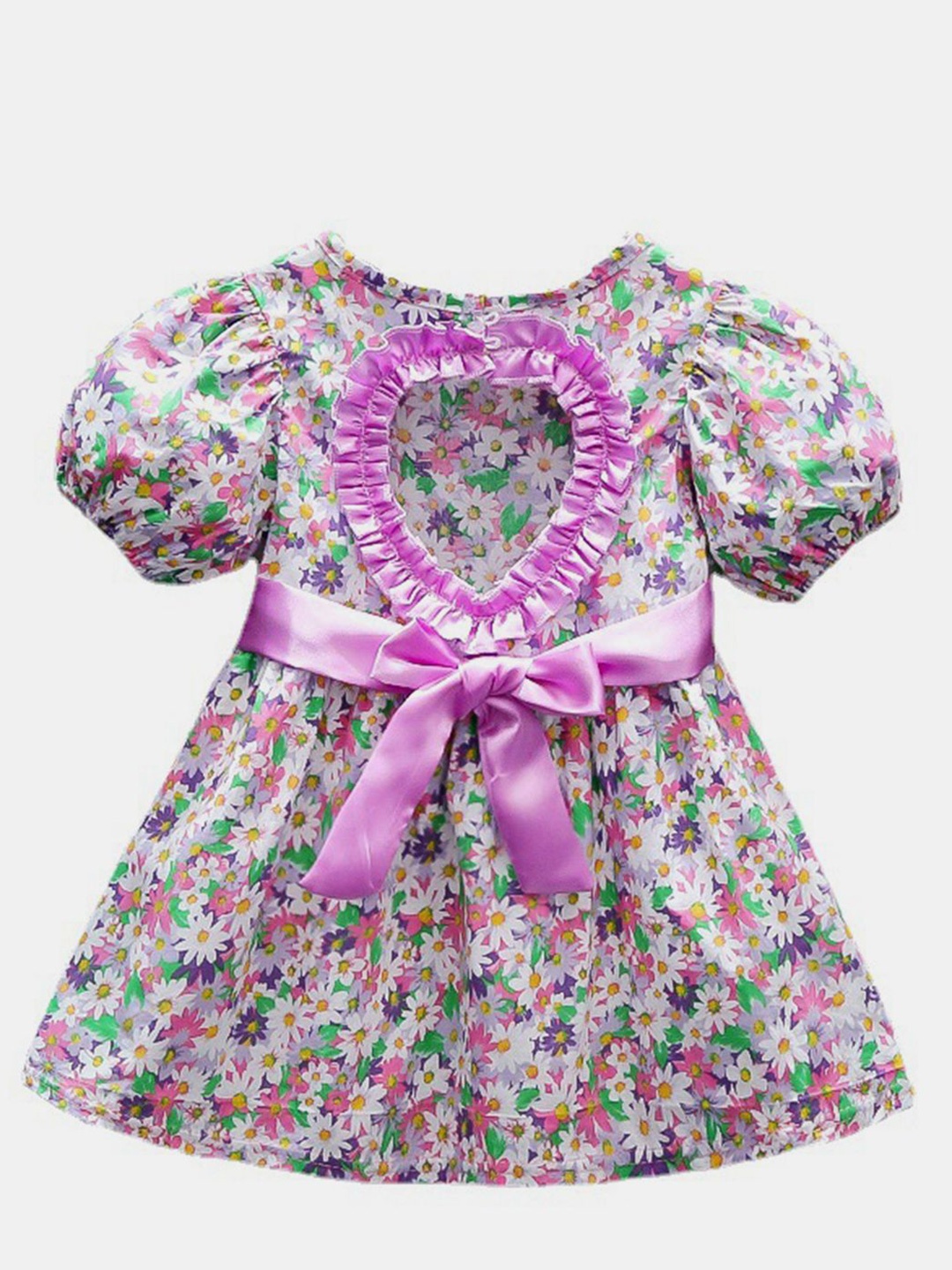

YK Girls Floral Printed Puff Sleeve Cotton Fit & Flare Dress, White