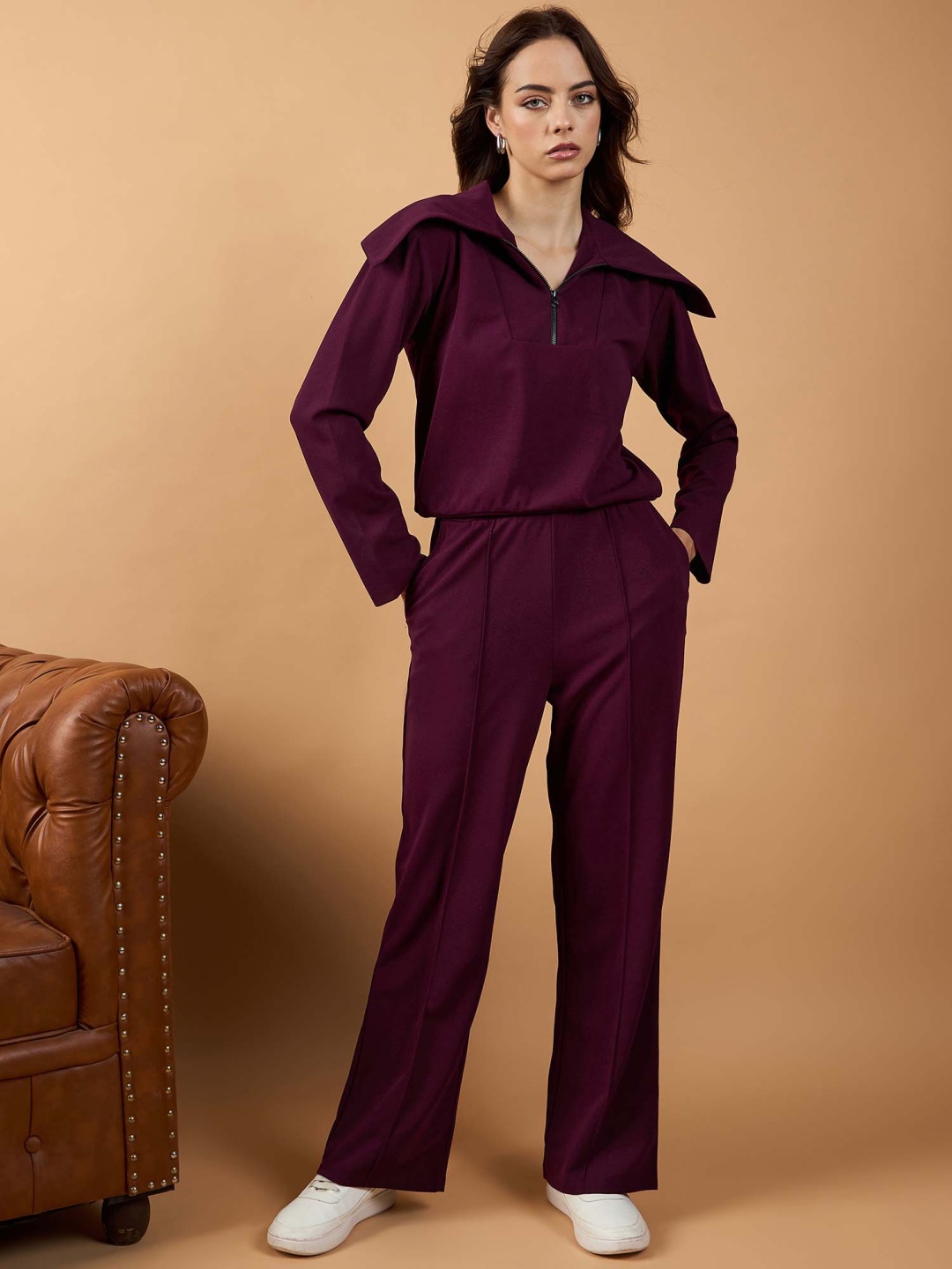 

Kibo Shirt Collar Sweatshirt With Trousers Co-Ords Set, Burgundy