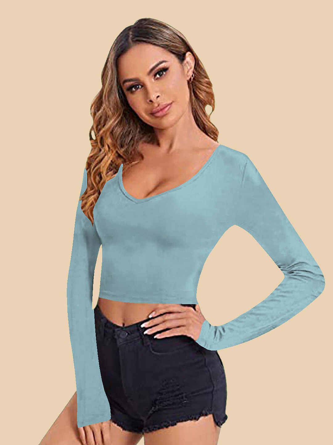 

Dream Beauty Fashion Women V-Neck Fitted Crop Top, Teal