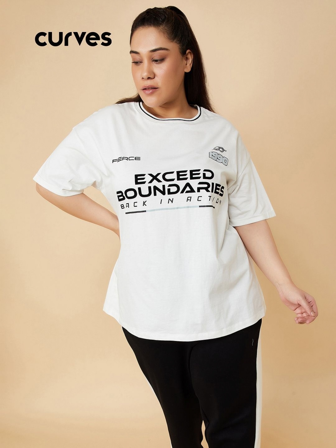 

Max Women Plus Size Typography Printed Applique T-Shirt, White