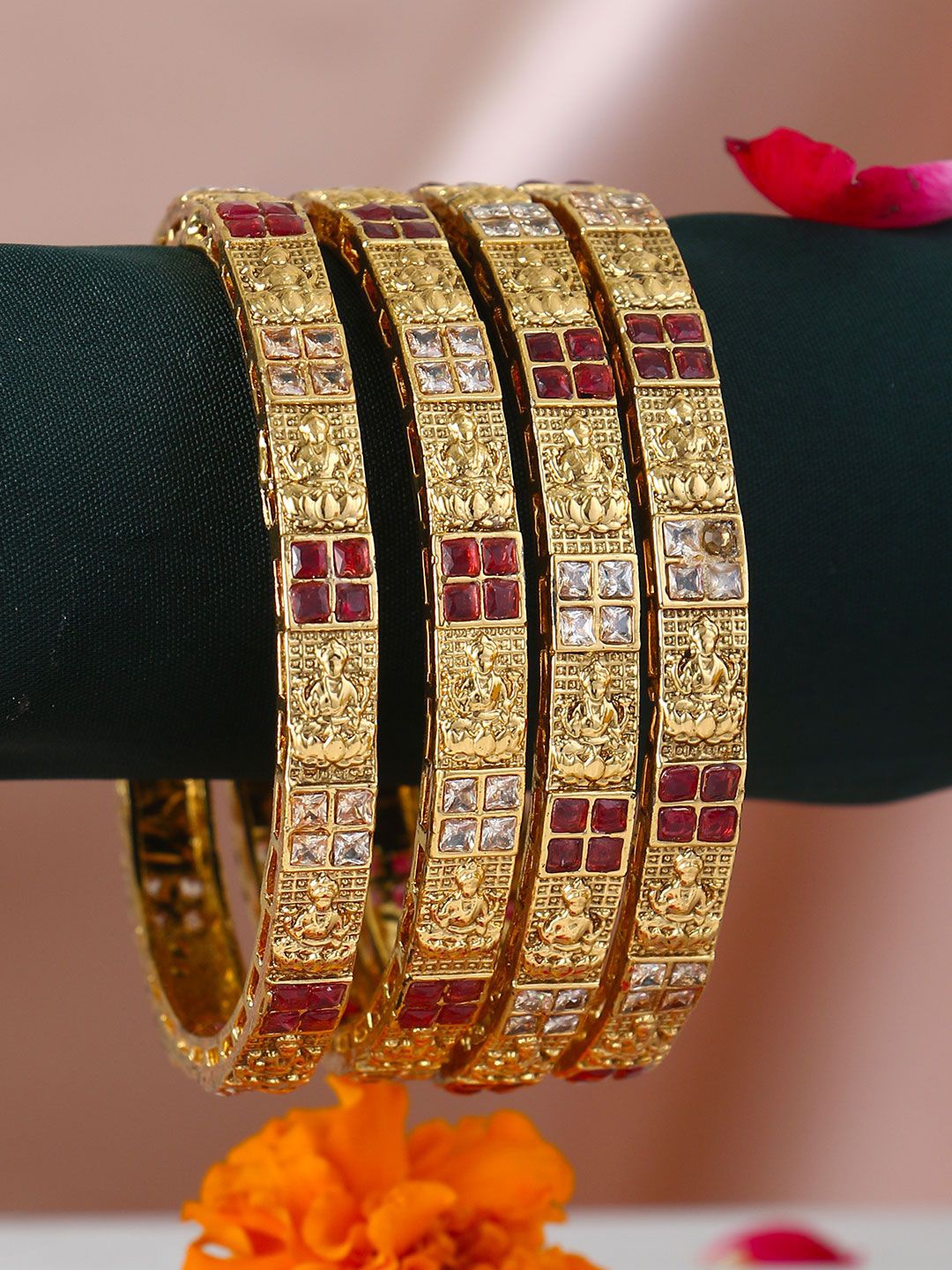 

Anouk Set Of 4 Embellished Designer 24CT Gold-Plated Stone-Studded Bangles