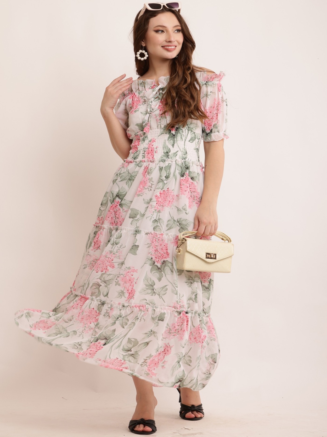 

BAESD Women Floral Printed Fit & Flare Maxi Dress, White