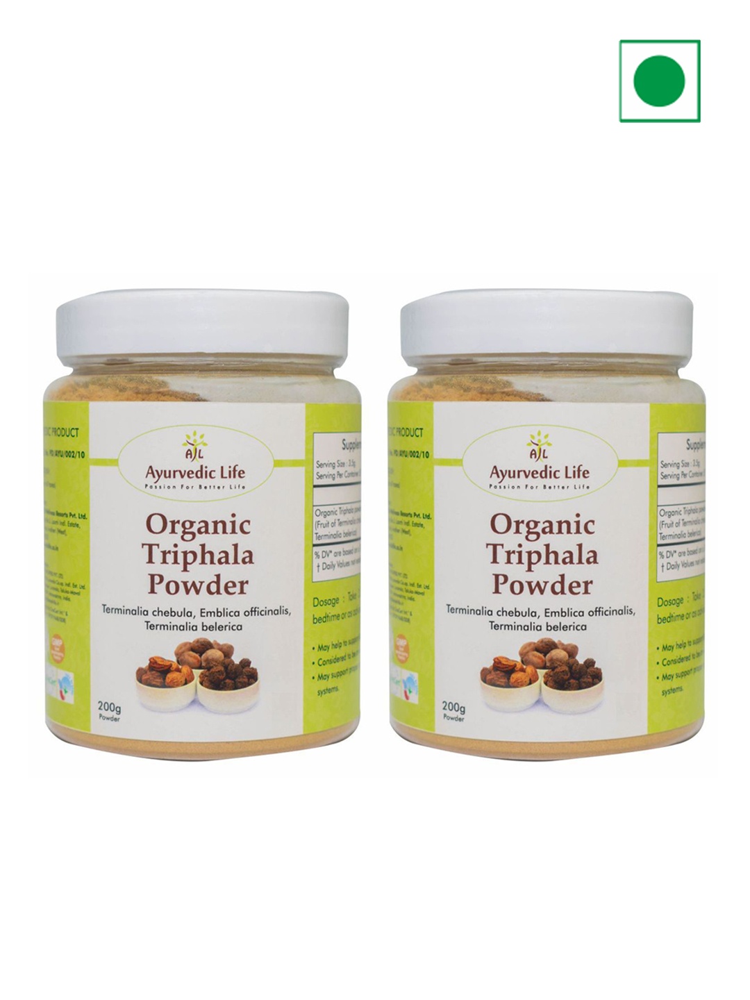 

Ayurvedic Life Set Of 2 Organic Triphala Powder - 200 g Each, White