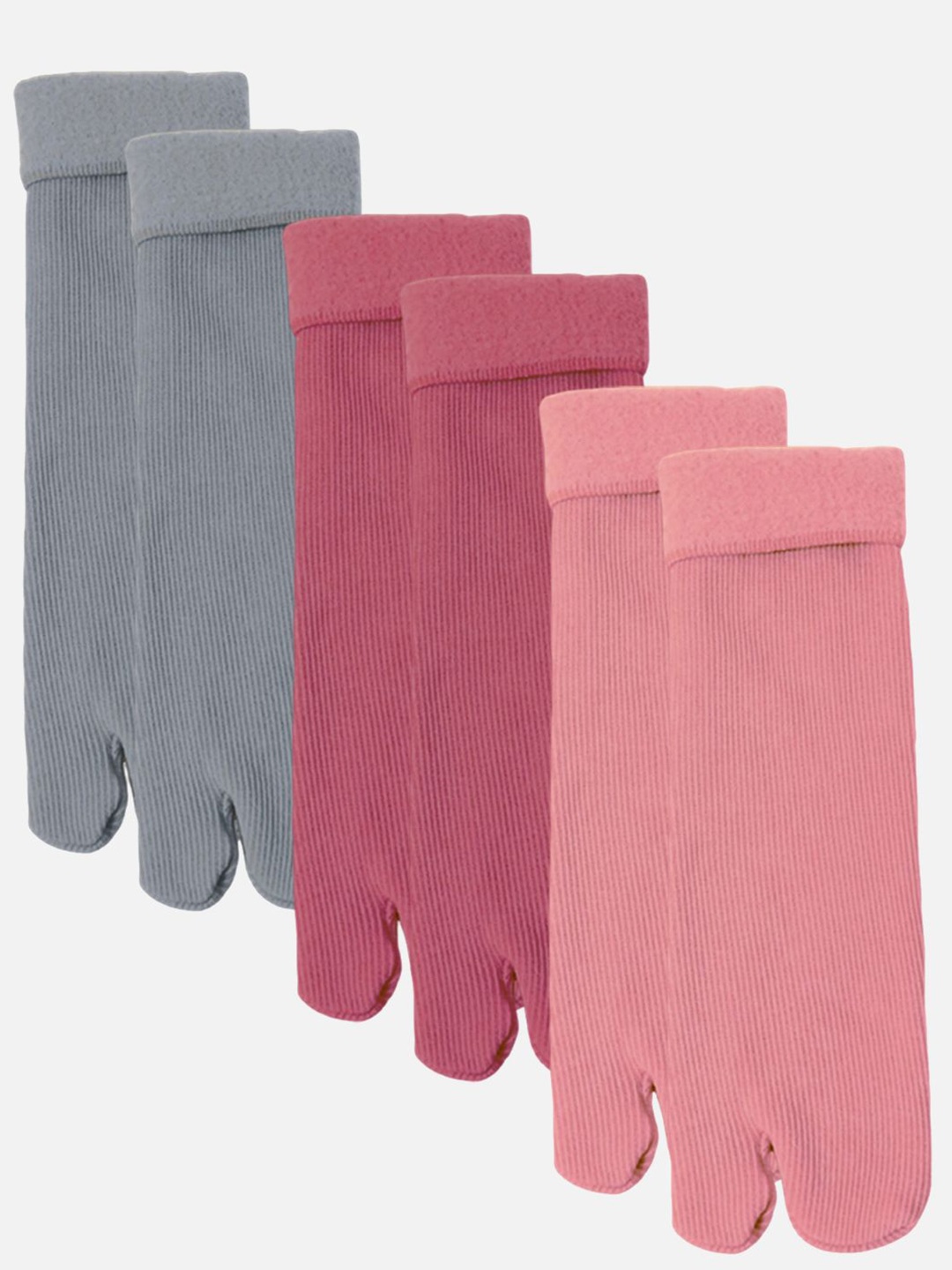 

StyFun Women Pack Of 3 Striped Calf Length Thumb Socks, Pink