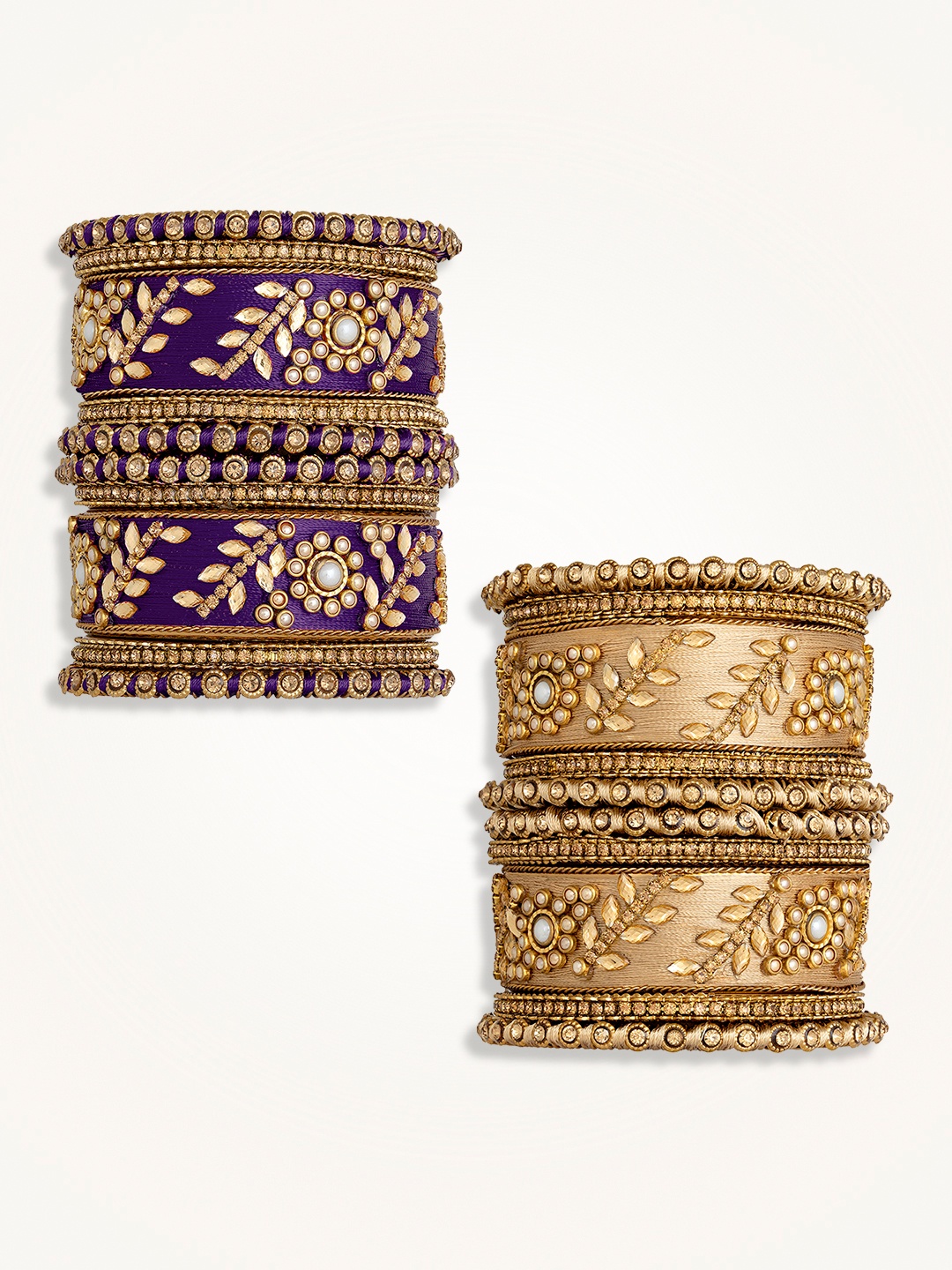 

Peora Set Of 2 Gold Plated Silk ThreadBangle, Purple