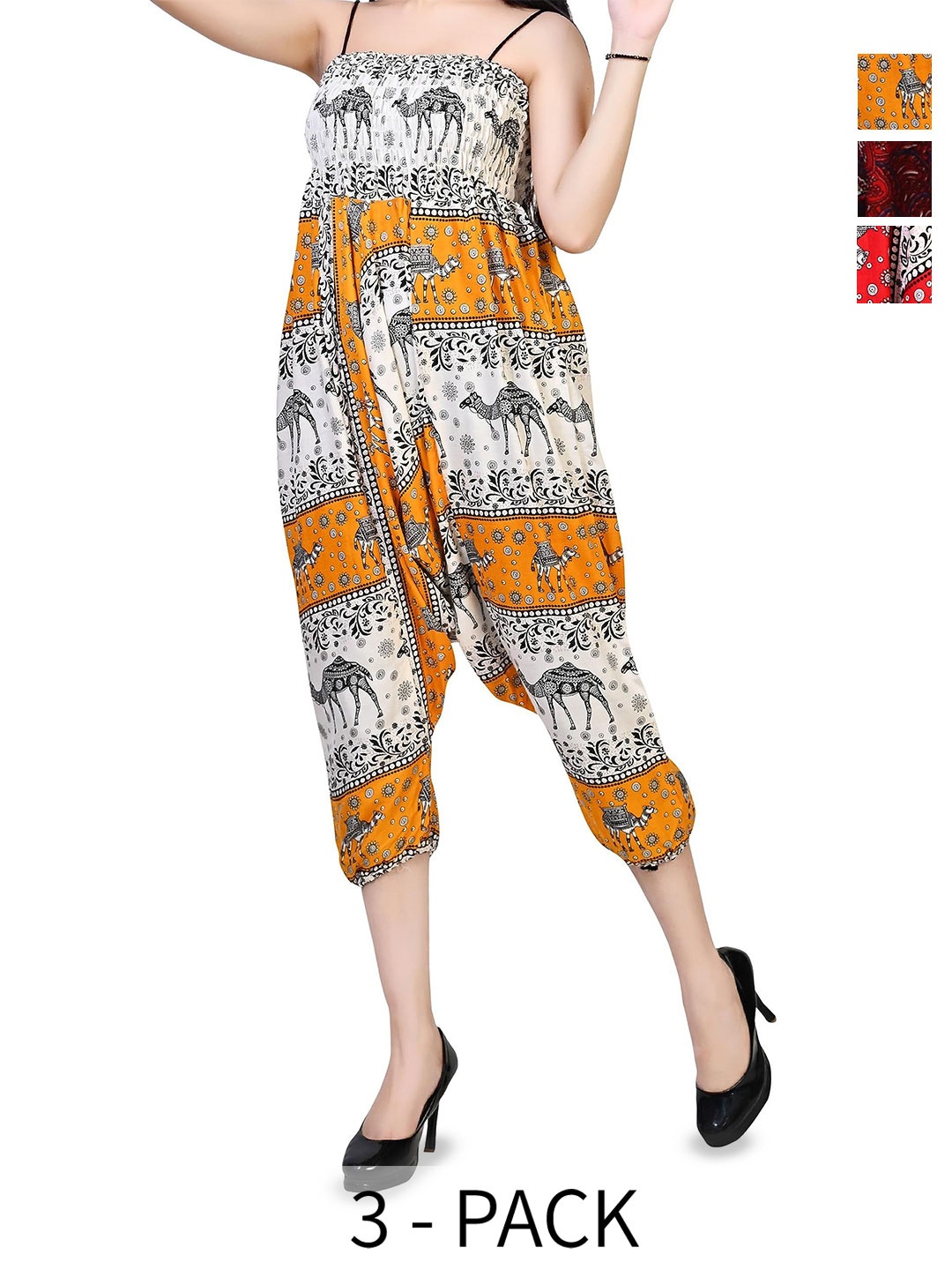 

NarNari Women Pack Of 3 Printed High-Rise Harem Pants, Yellow