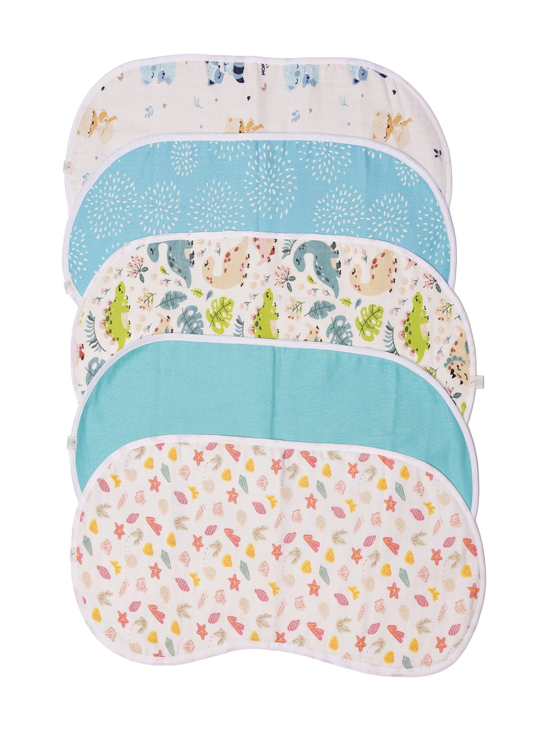 

TIDY SLEEP Kids Pack Of 5 Printed Organic Cotton Sleep Burp Cloth, Blue