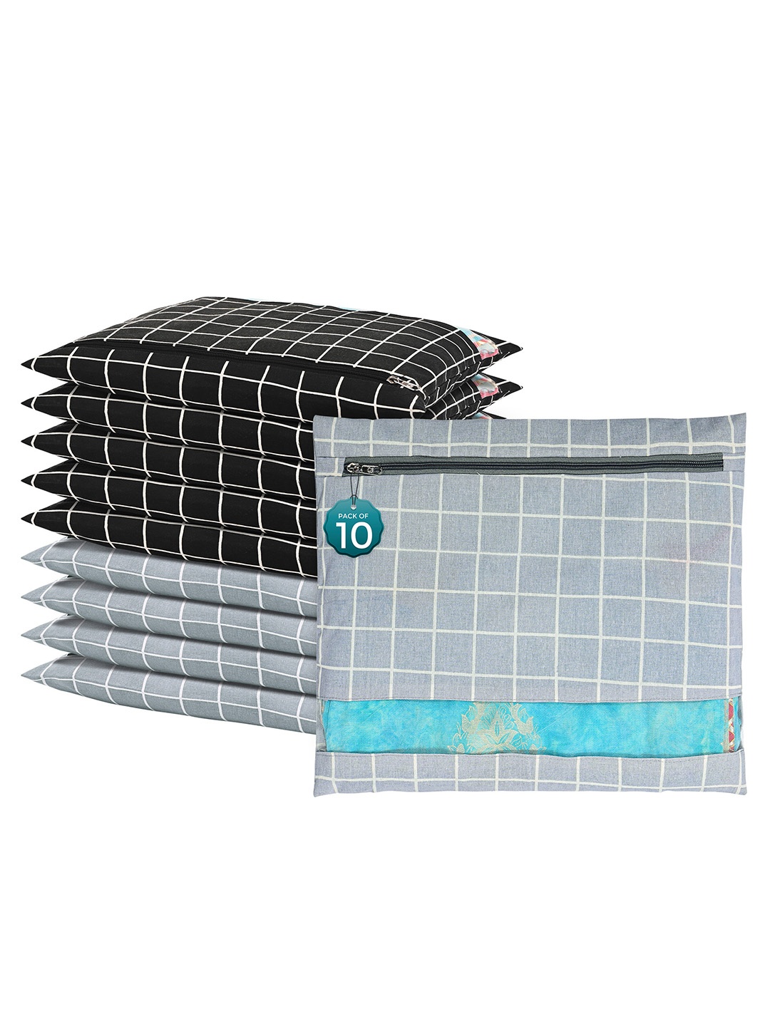 

Kuber Industries Grey 10 Pcs Regular Single Saree Cover Multi-Utility Storage Organisers