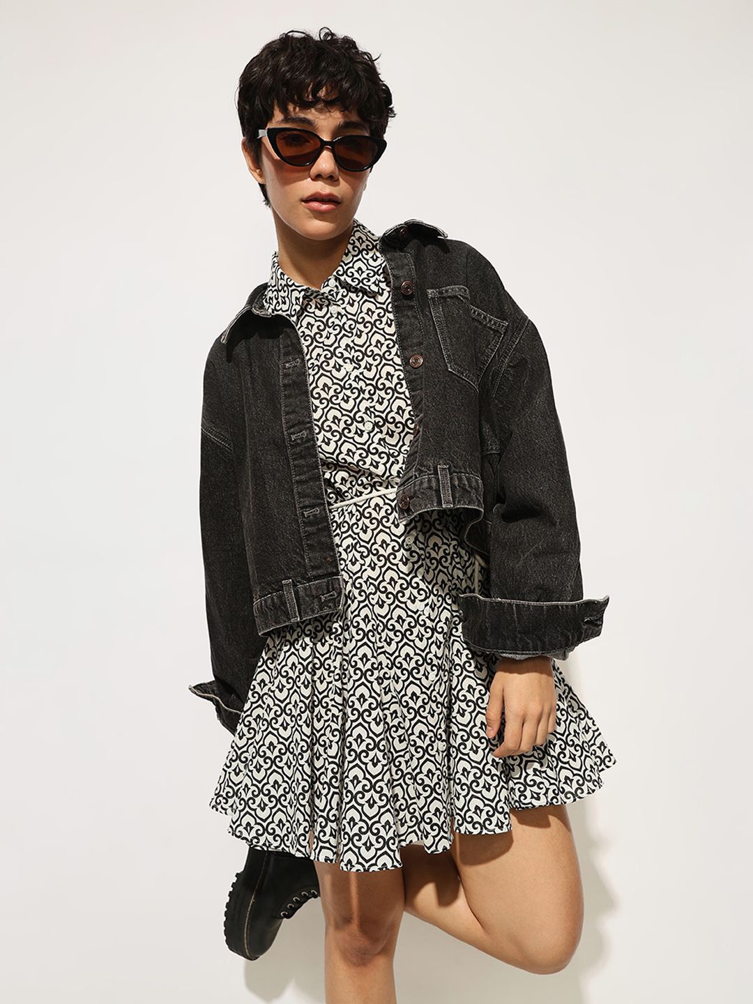 

ONLY Print Puff Sleeve Shirt Mini Dress, White