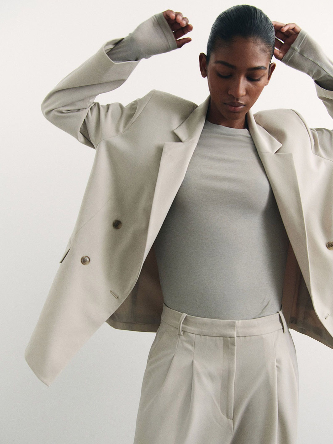 

H&M Double-Breasted Blazer, Beige