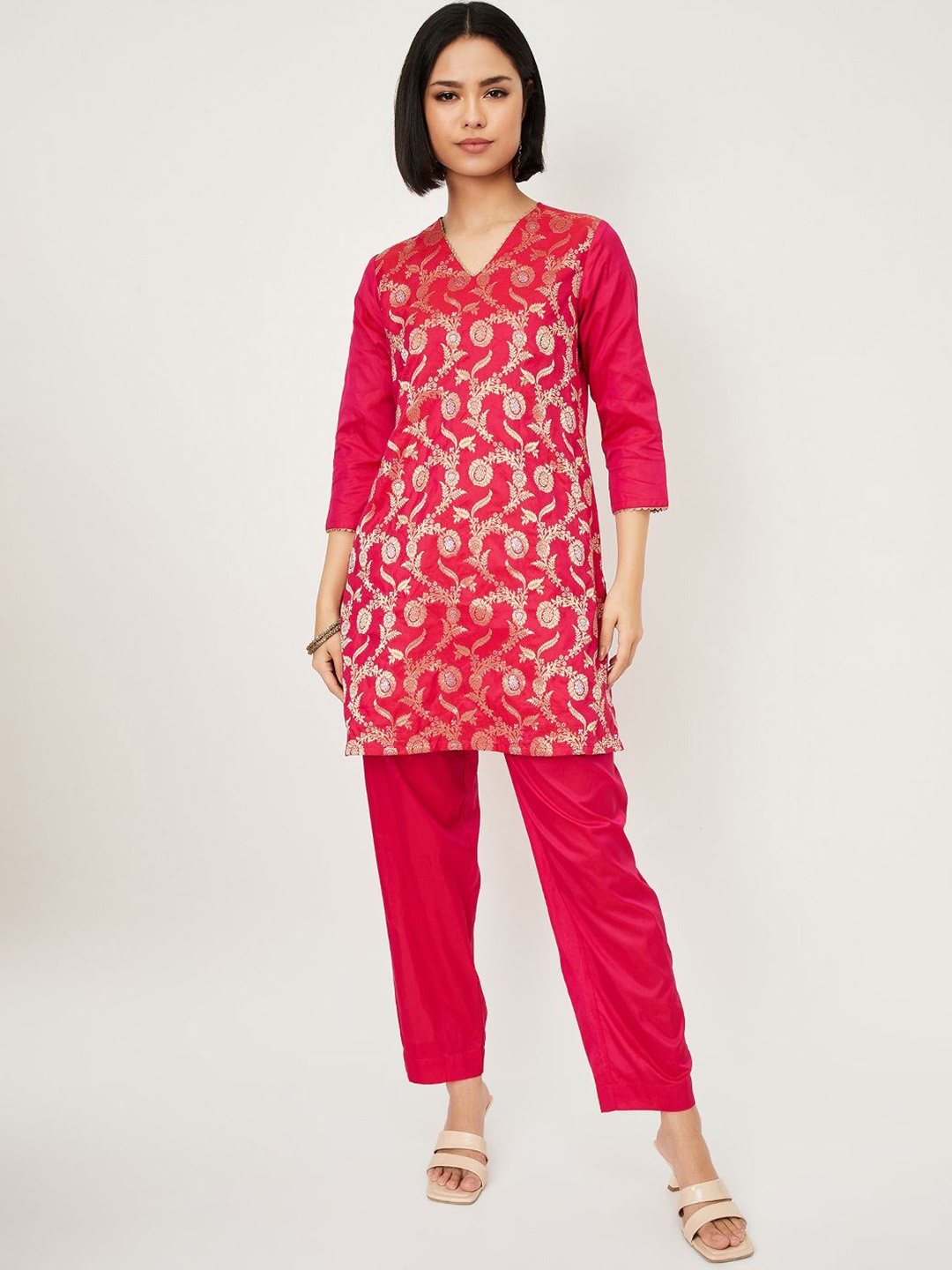 

max Floral Woven Design With Trouser And Dupatta, Pink