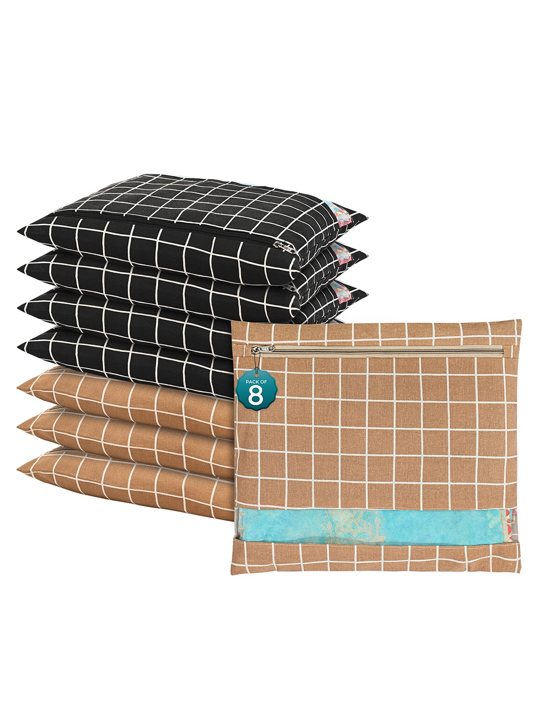 

Kuber Industries Brown 8 Pcs Regular Single Saree Cover Multi-Utility Storage Organisers