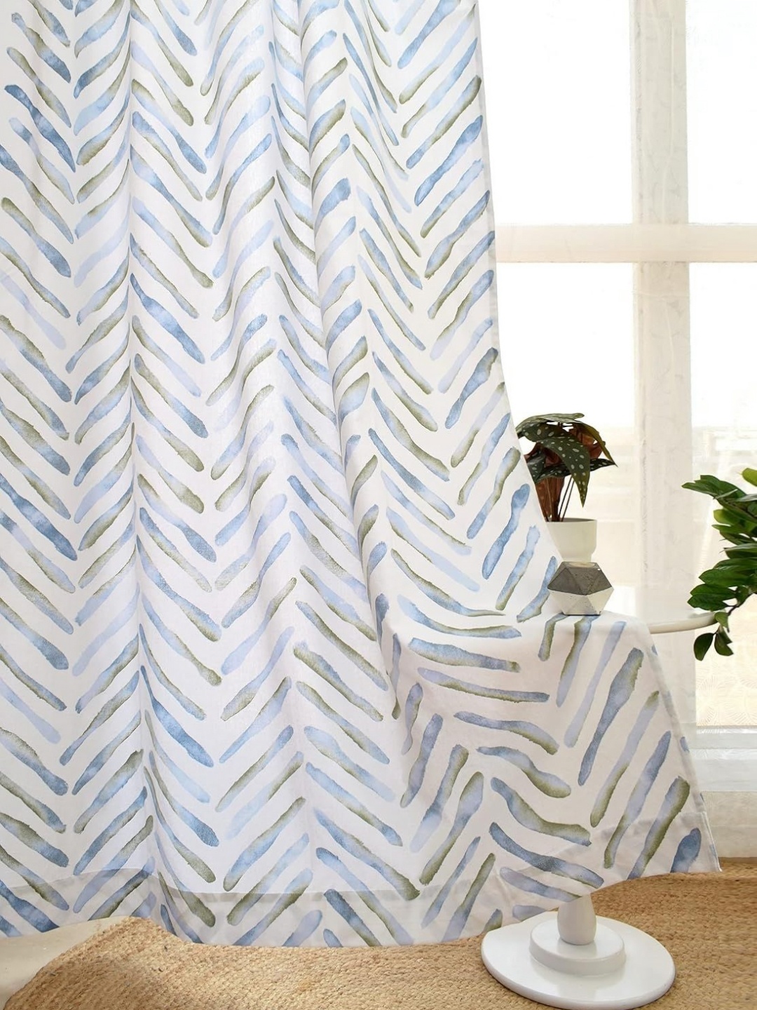 

Tranquebar Home Blue & White Set of 2 Geometric Door Curtain