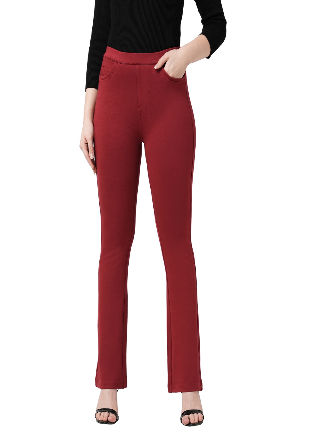 

Kraus Jeans Women Slim Fit Mid-Rise Treggings, Red