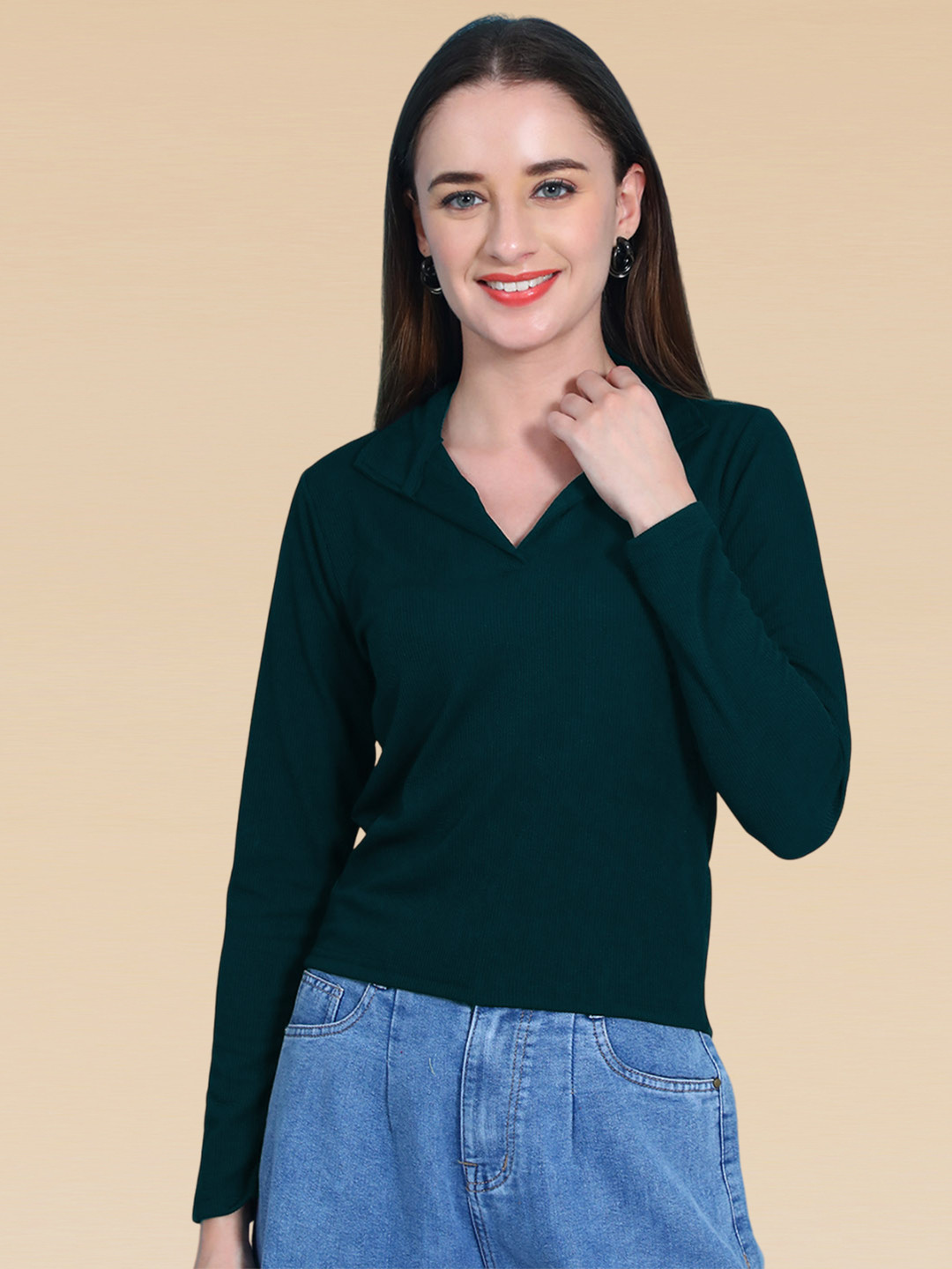 

SZN Shirt Style Crop Top, Teal