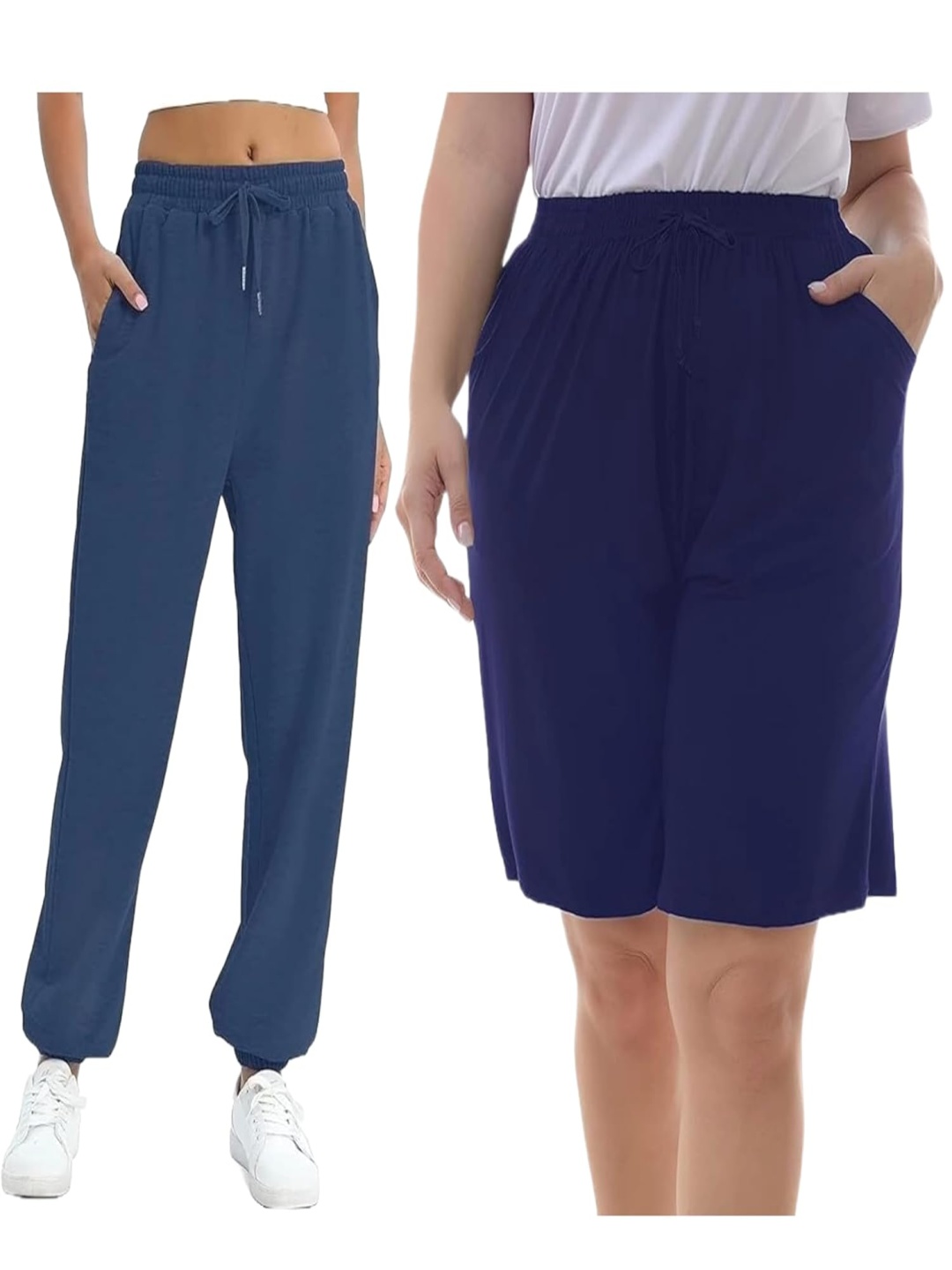 

NOTWILD Women Pack Of 2 Cotton Running Lower and Shorts, Navy blue
