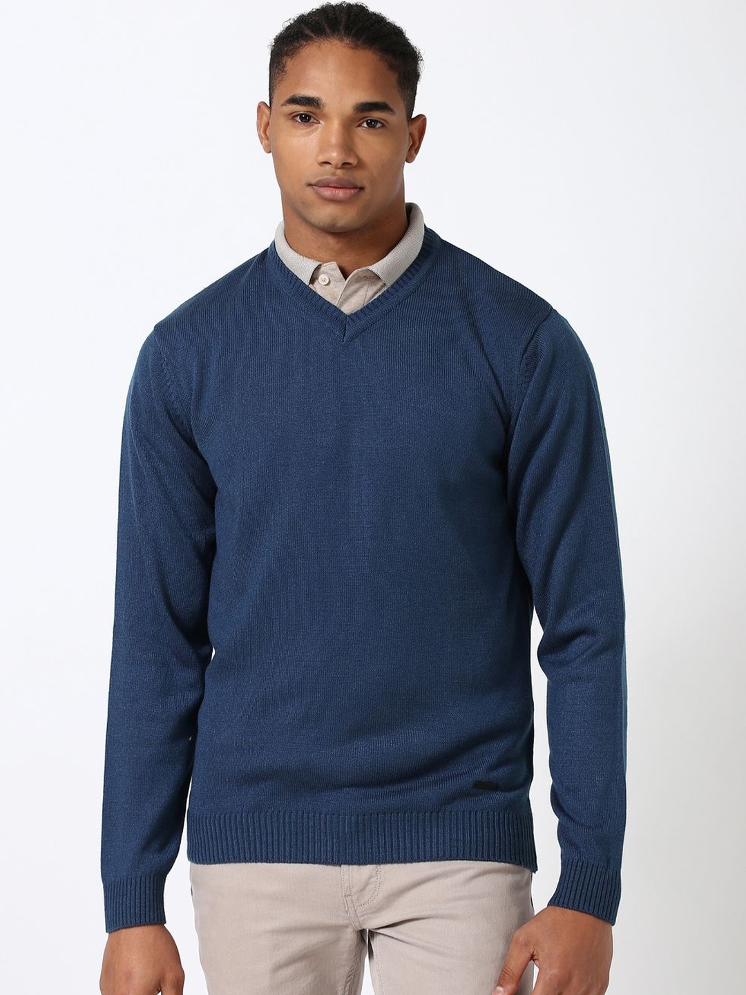 

Peter England Casuals Men Self Design Pullover Sweater, Blue