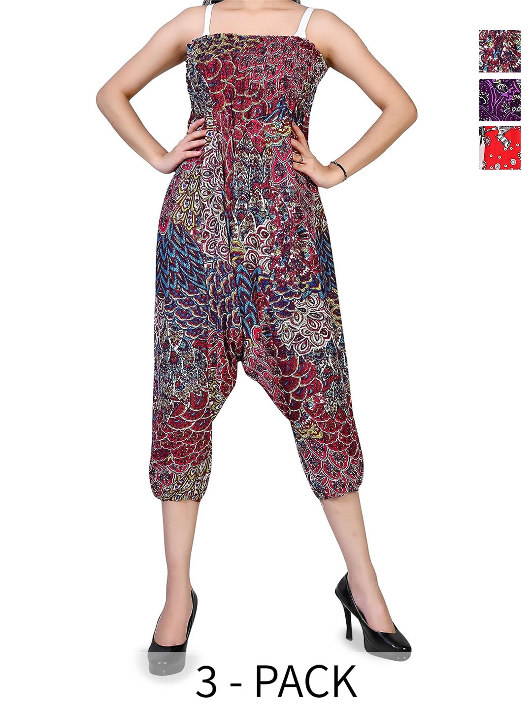 

NarNari Women Pack Of 3 Ethnic Motifs Printed Mid-Rise Harem Pants, Purple