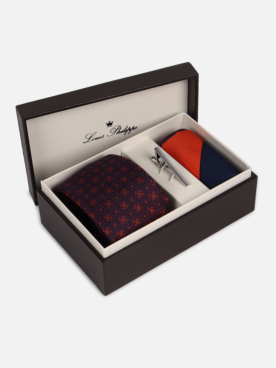 

Louis Philippe Men Accessory Gift Set of Tie, Pocket Square And Lapel Pin, Maroon