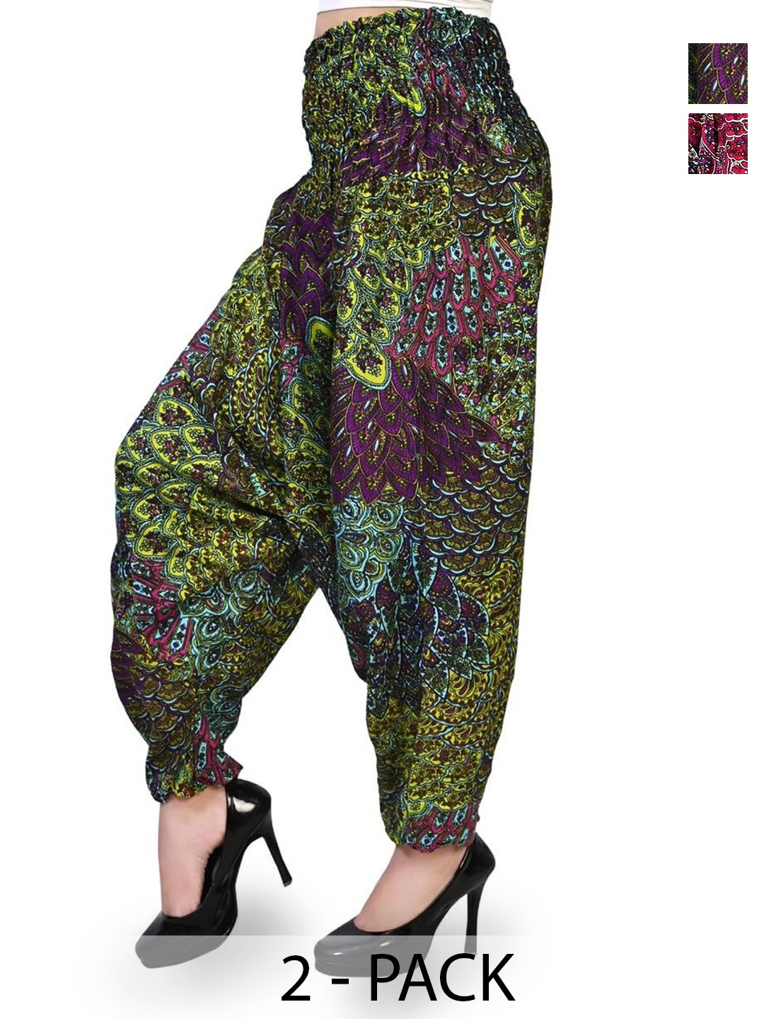 

NarNari Women Pack of 2 Printed Mid-Rise Harem Pants, Green