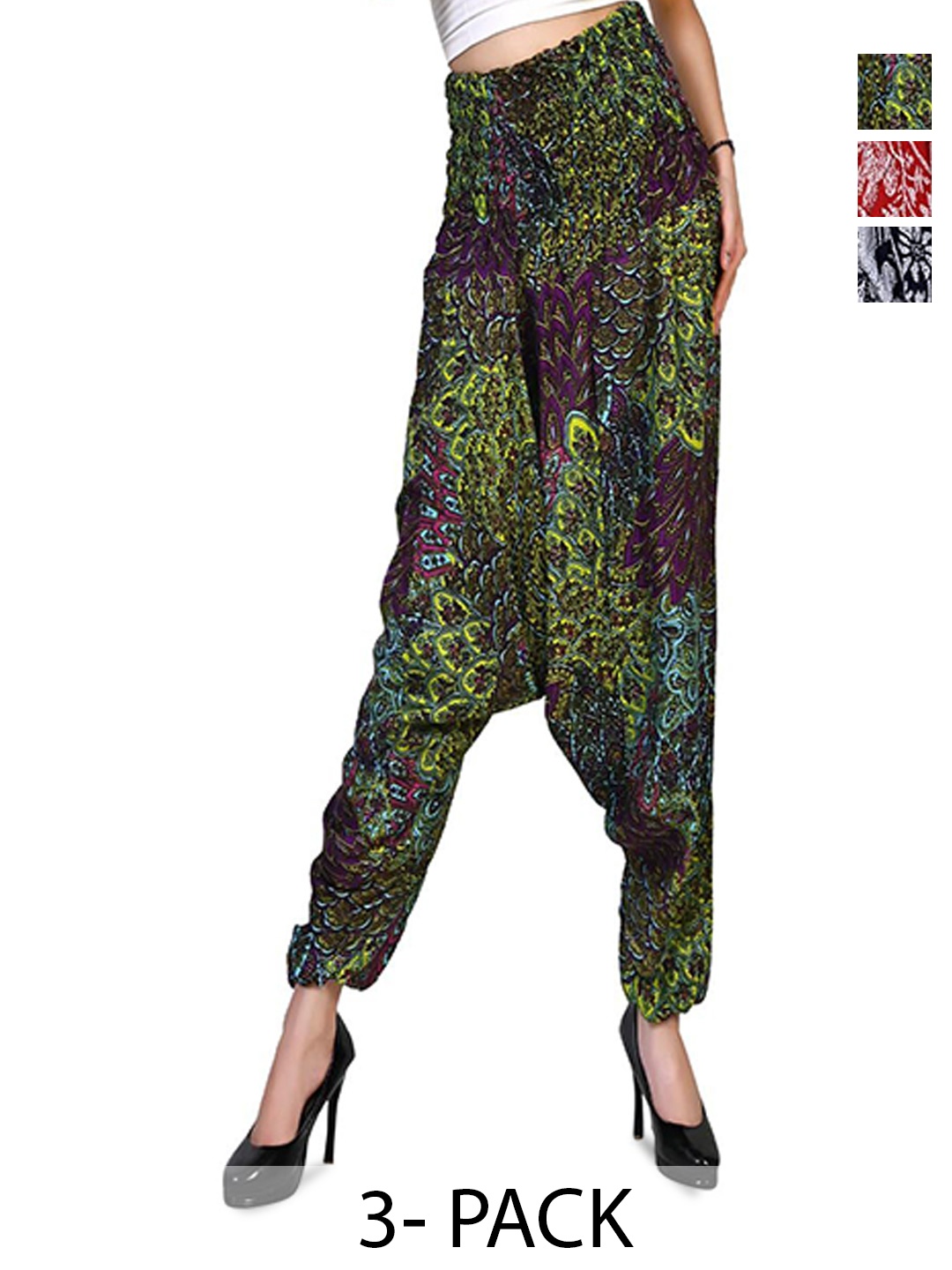 

NarNari Women Pack Of 3 Printed Harem Pants, Green