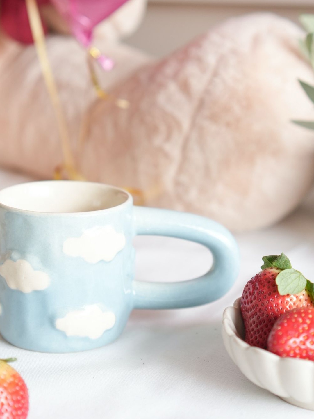 

ArteCasa Blue & White Cloud Printed Ceramic Glossy Coffee Cuddle Mug 320 ml Each