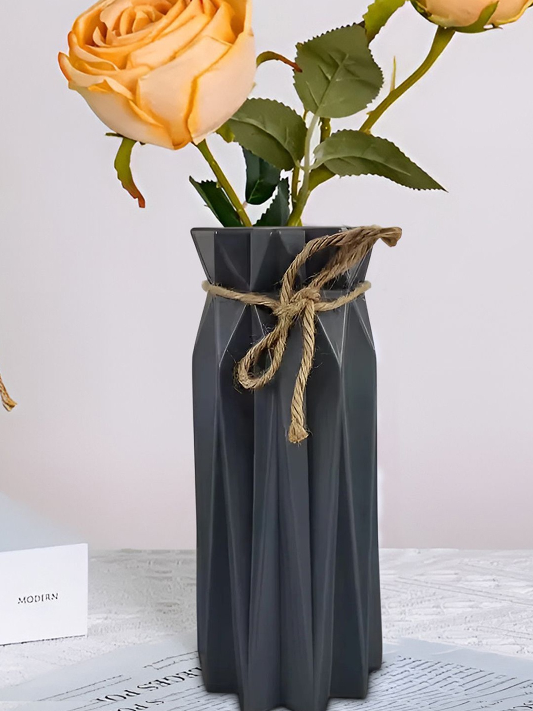 

DecorTwist Grey Plastic Flower Vases for Home Decor (Pack of 2)