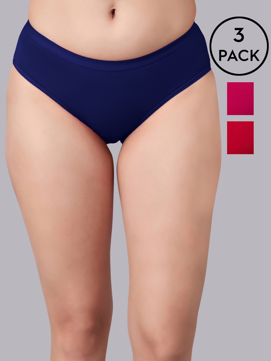 

SIMOH Pack Of 3 Mid-Rise Hipster Briefs - H7106_Red_Blue_Pink