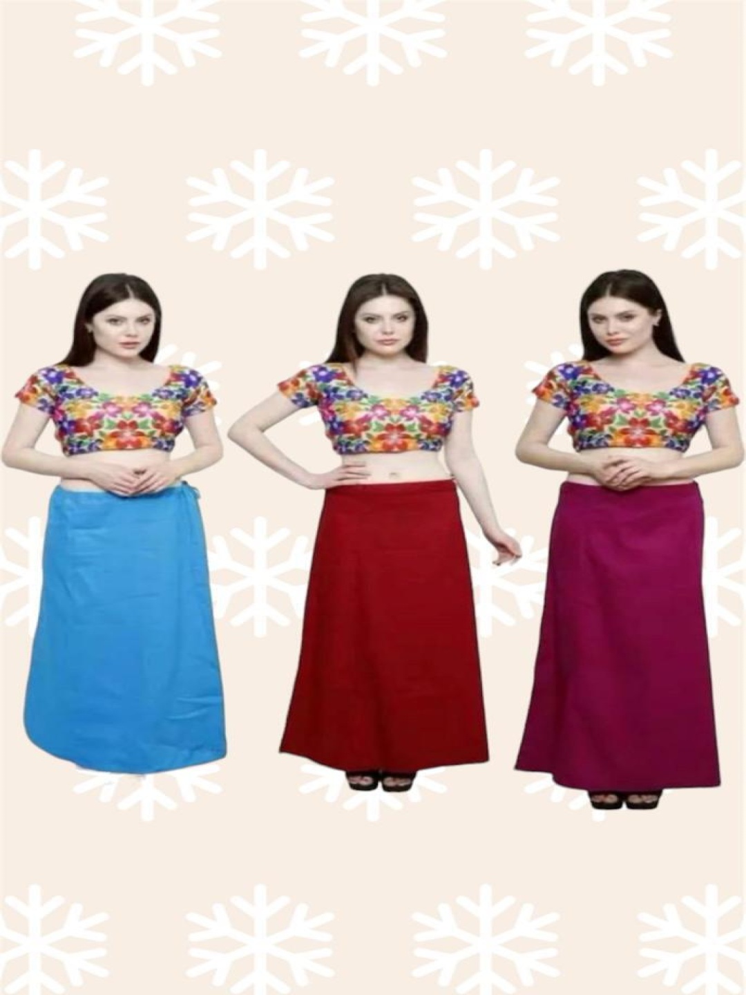 

PR PINK ROYAL Women Pack Of 3 Pure Cotton Saree Shapewear, Blue