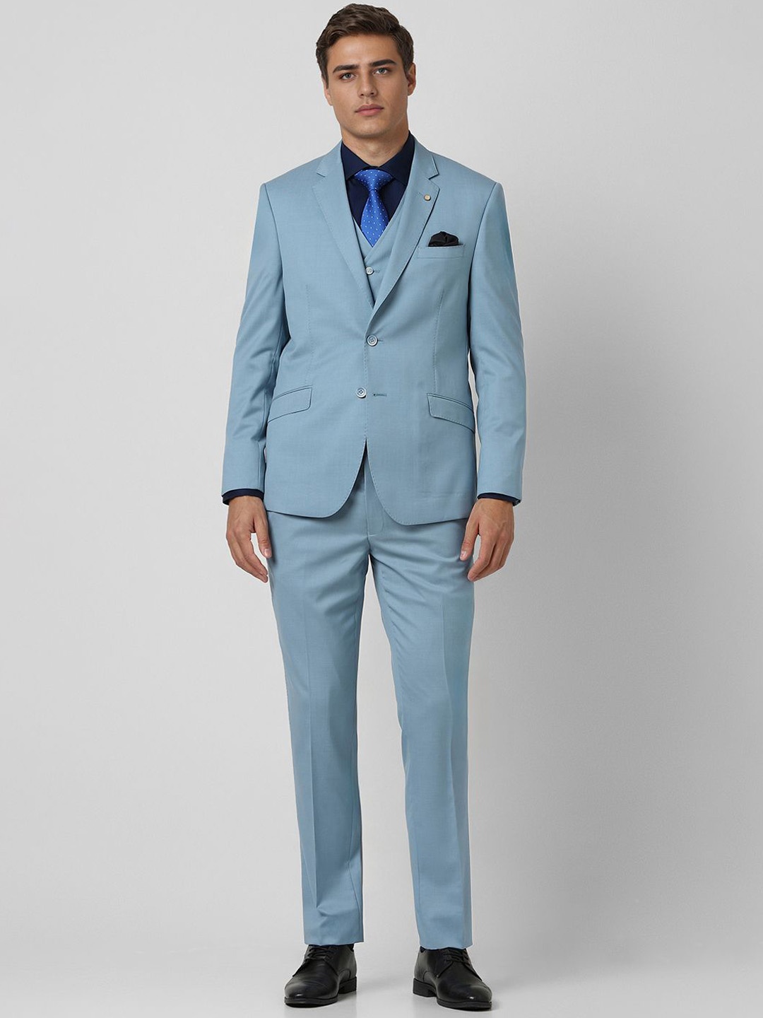 

Van Heusen Men Slim Fit Single-Breasted Three Piece Formal Suit, Blue