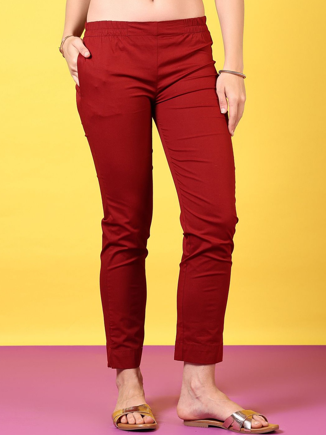 

V-Mart Women Regular Fit Cotton Peg Trousers, Maroon