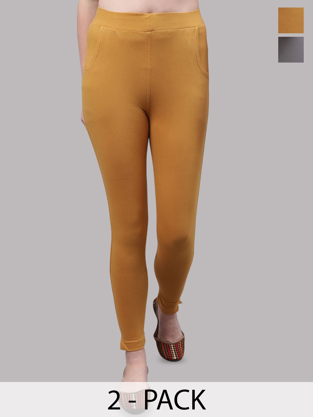 

Valles365 by S.C. Pack Of 2 Women Cotton Ankle Length Leggings, Grey