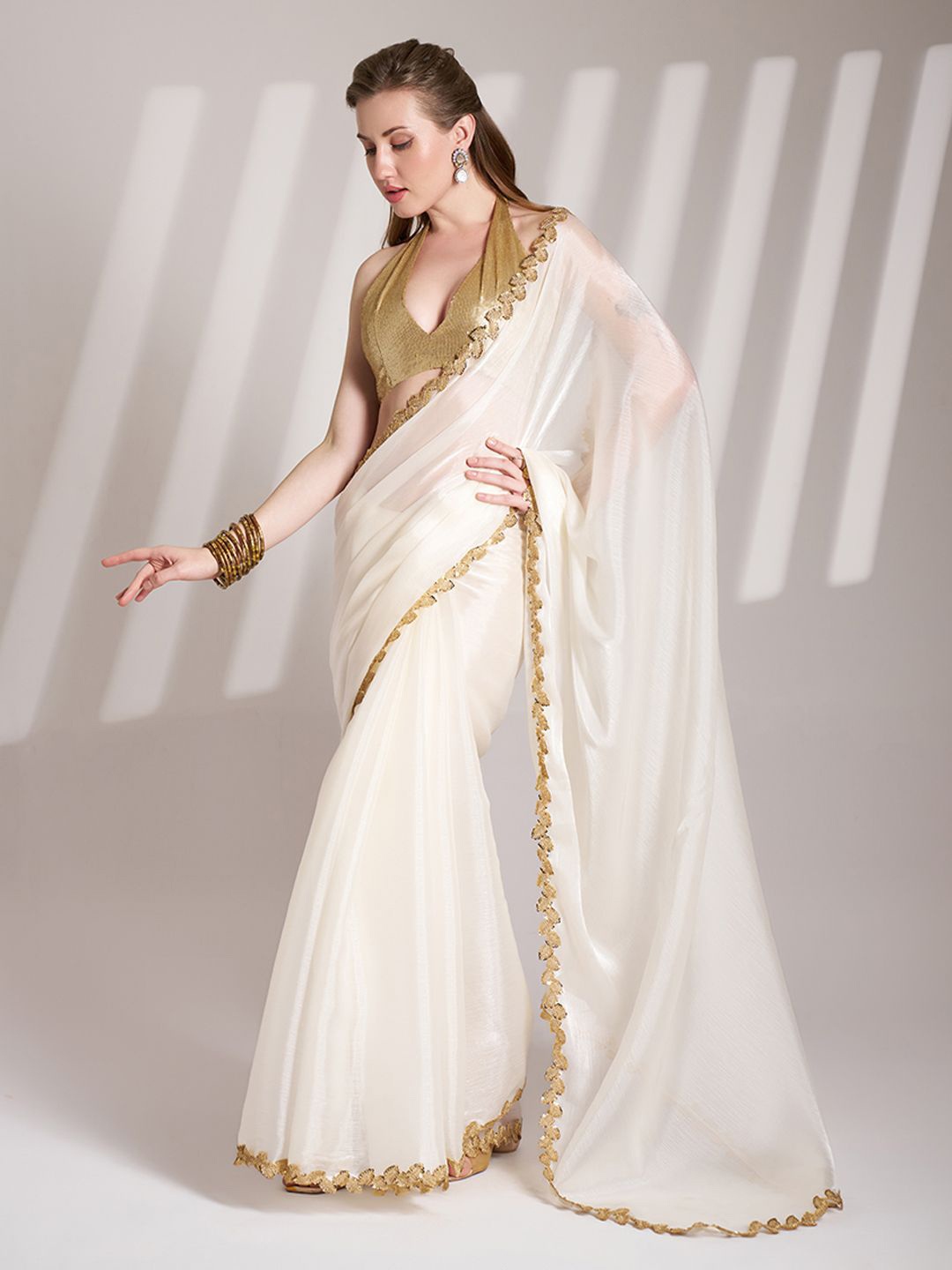 

Kalista Sequinned Organza Saree, White