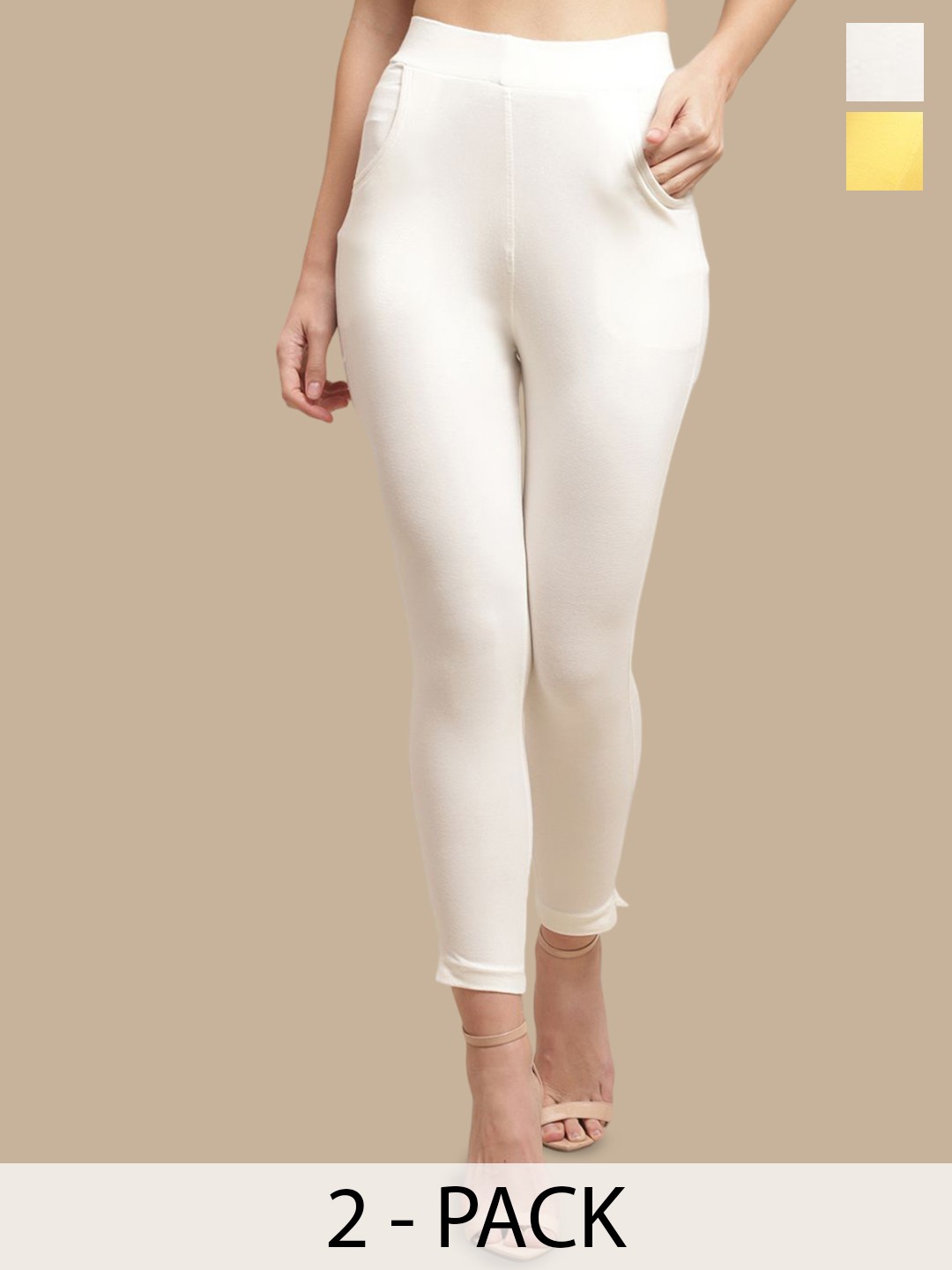 

Valles365 by S.C. Pack Of 2 Women Cotton Ankle-Length Leggings, Yellow