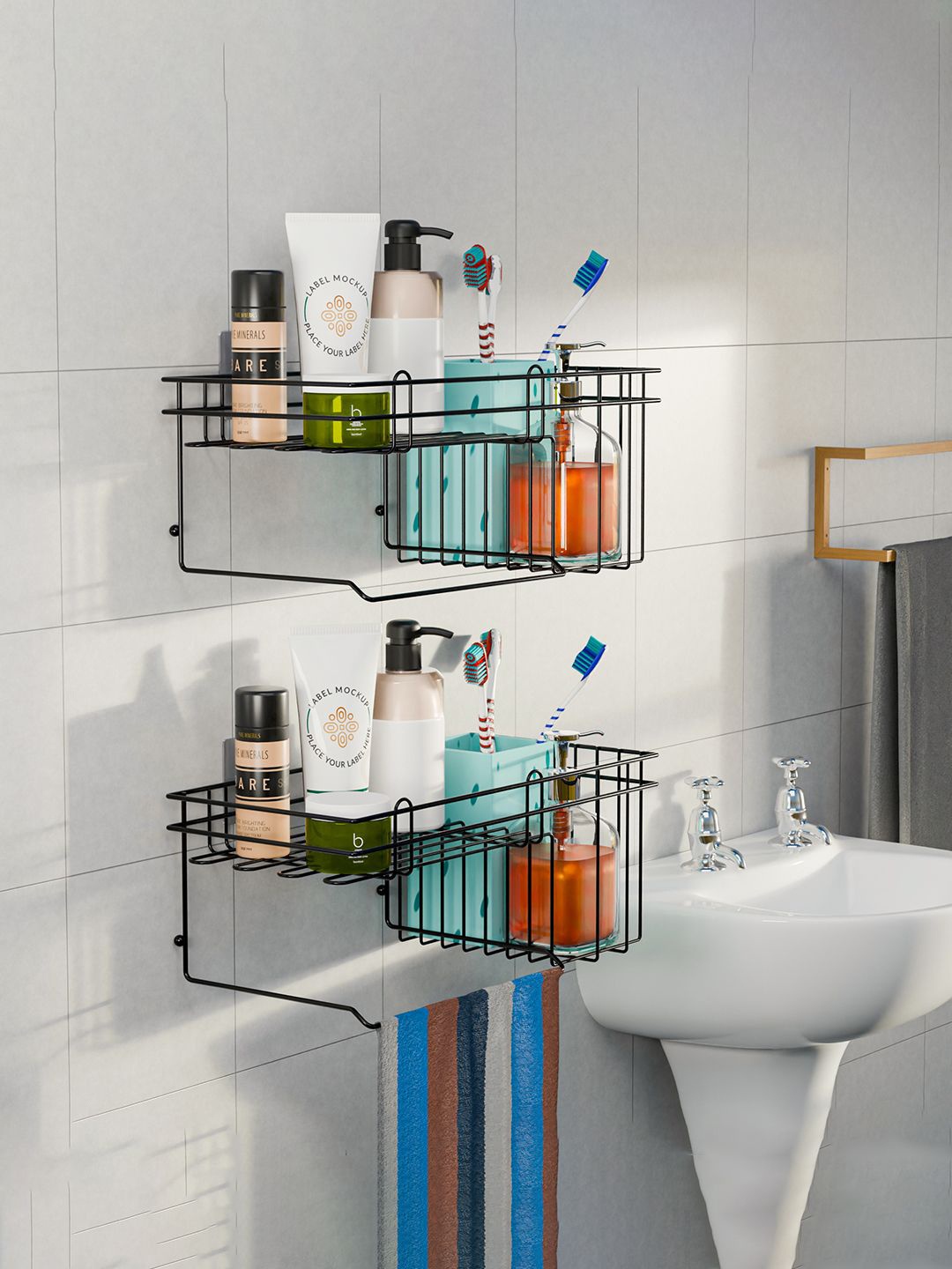 

Kuber Industries Black 2 Pieces Metal Shower Caddy Corner Shelves with Adhesive Organizers