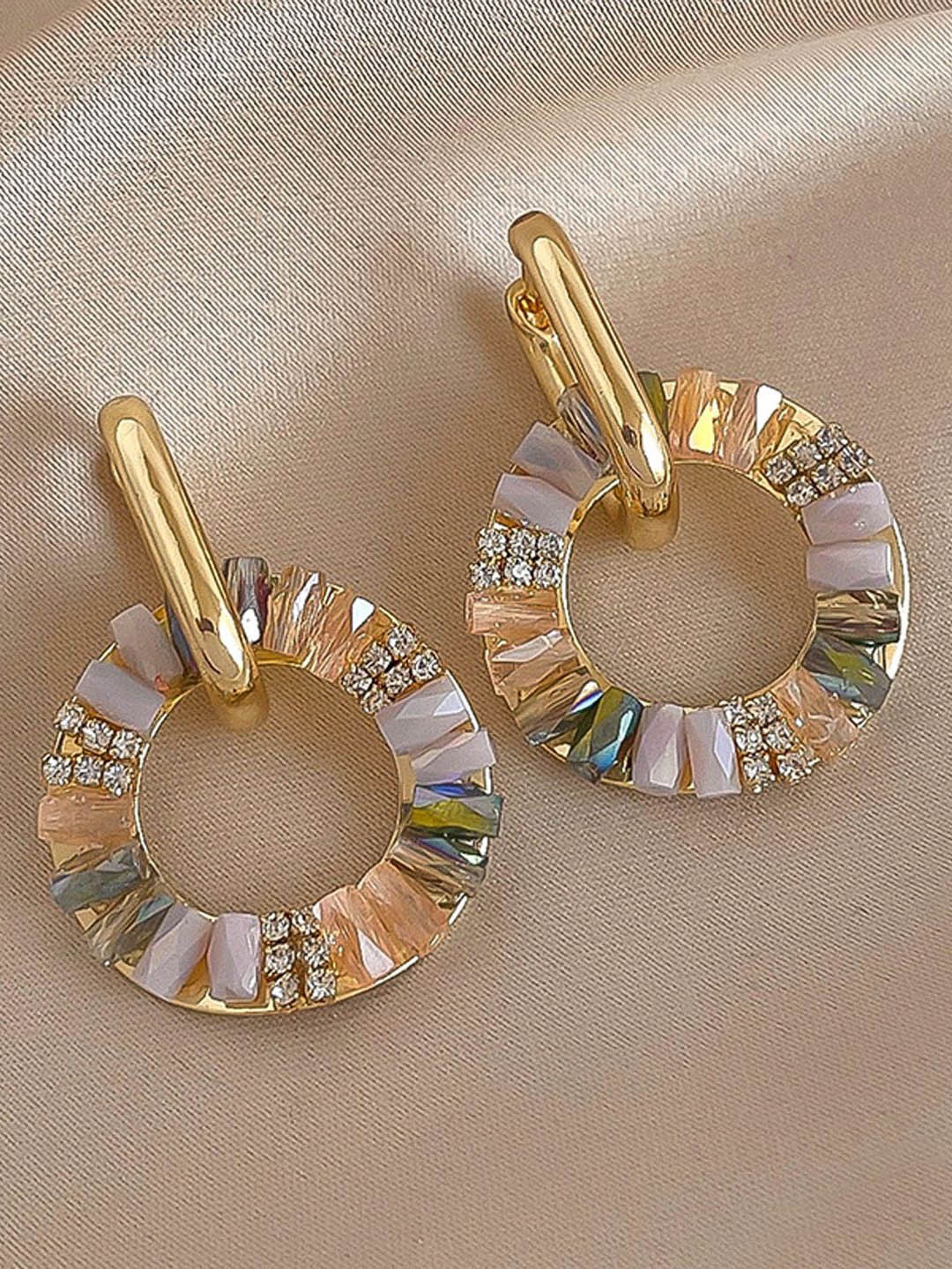 

Just Lil Things Artficial Stones Studded Circular Shaped Hoop Earrings, Gold