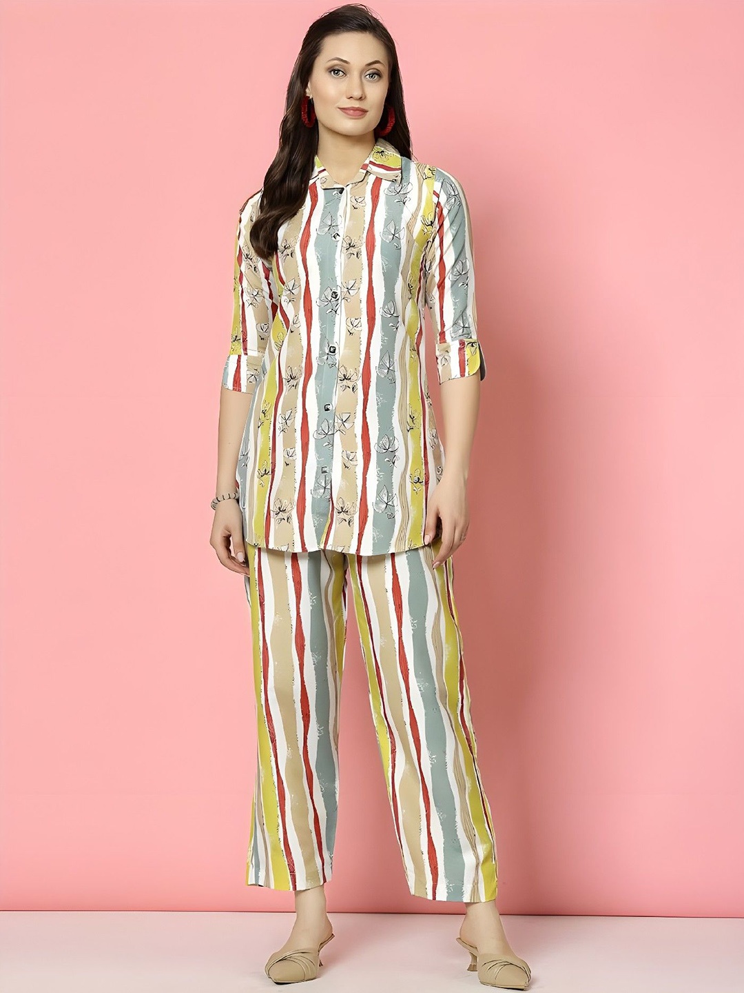 

Acriine Floral Printed Pure Cotton Shit With Trouser, Yellow