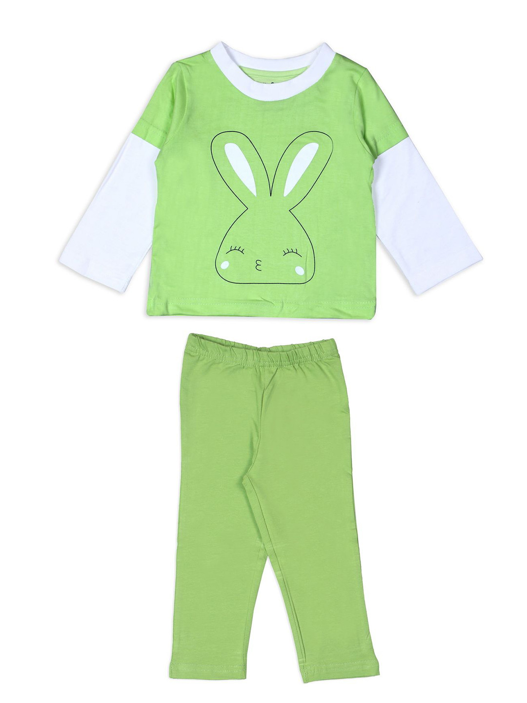 

White Snow Kids Round Neck Pure Cotton T-Shirt With Pyjama, Green