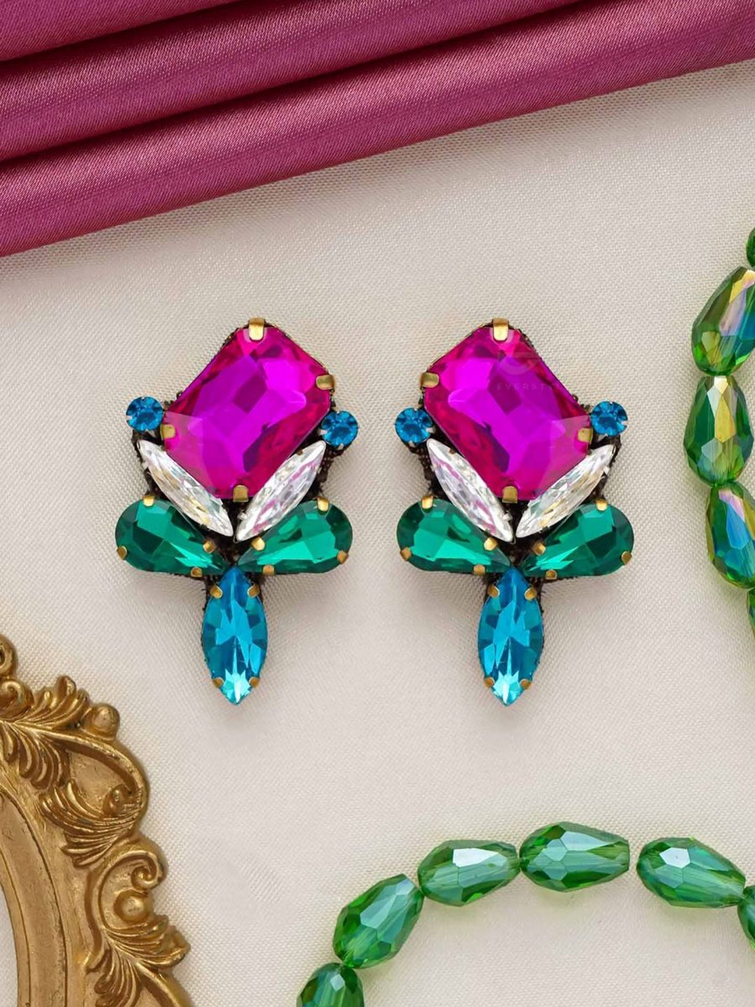 

EVERSTYLISH Sanjoya Stones Embroidered Multicolor Earrings, Multi