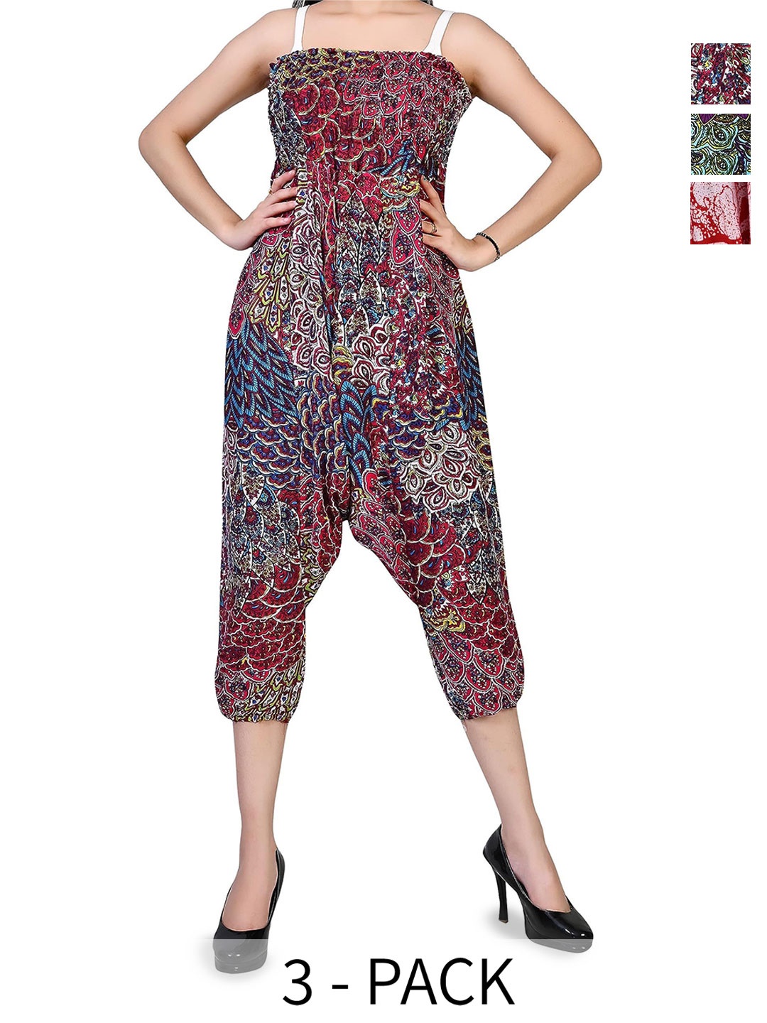 

NarNari Pack Of 3 Printed Mid-Rise Harem Pants, Red