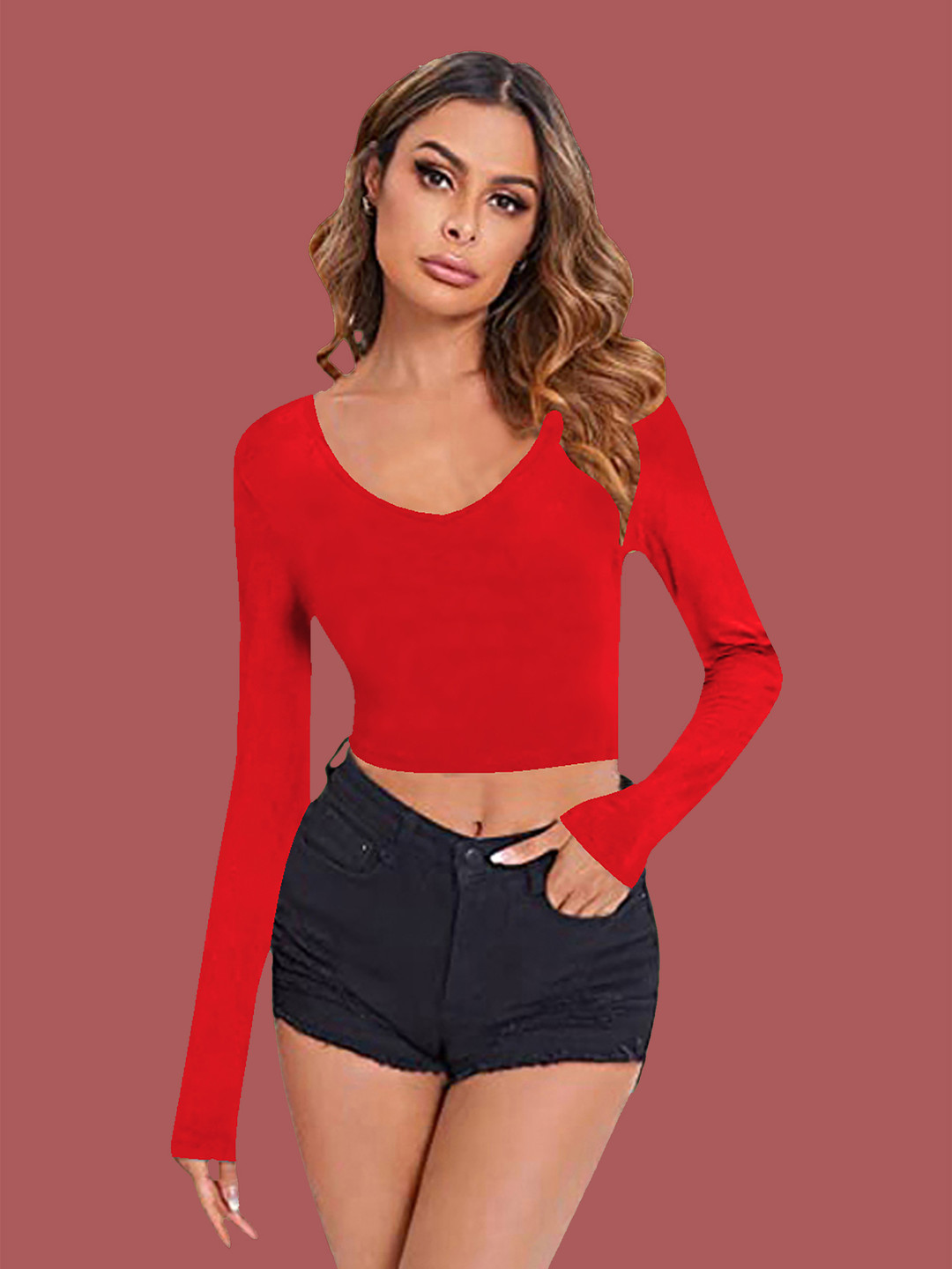 

Dream Beauty Fashion Women Fitted Crop Top, Red