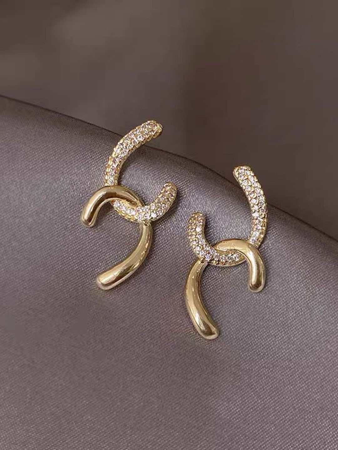 

Just Lil Things Artificial Stones Studded Contemporary Shaped Studs, Gold