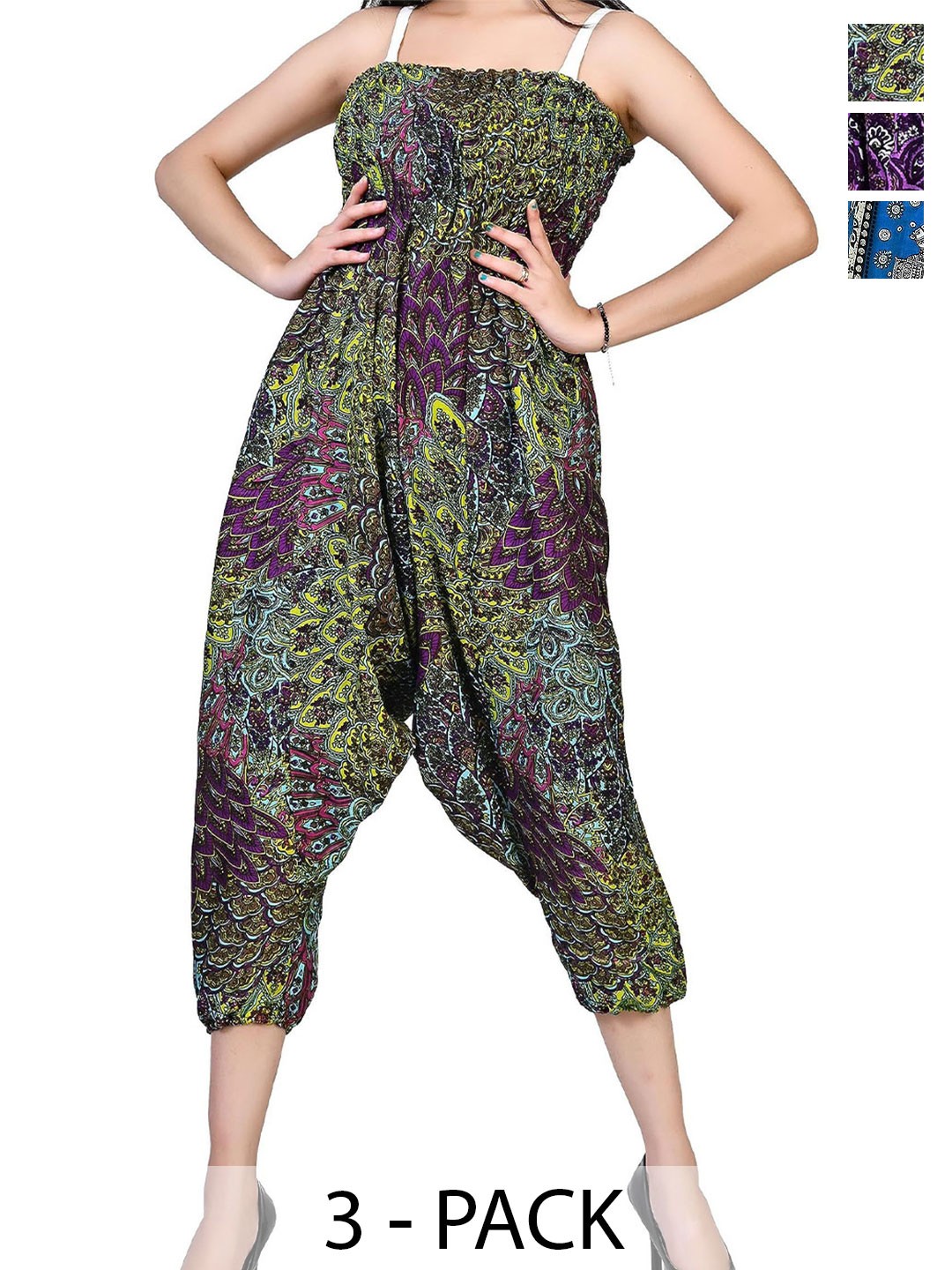 

NarNari Women Pack of 3 Printed High-Rise Harem Pants, Blue